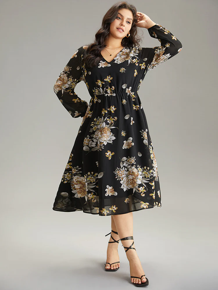 Chiffon Floral Print Pocket Mesh Dress - Image 4