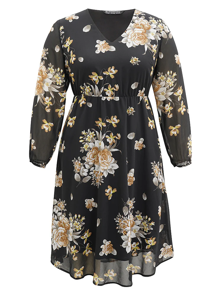 Chiffon Floral Print Pocket Mesh Dress - Image 6