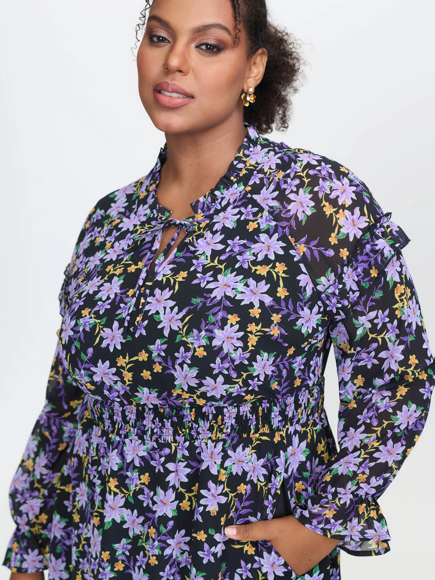 Chiffon Floral Print Ruffled Midi Dress - Image 3