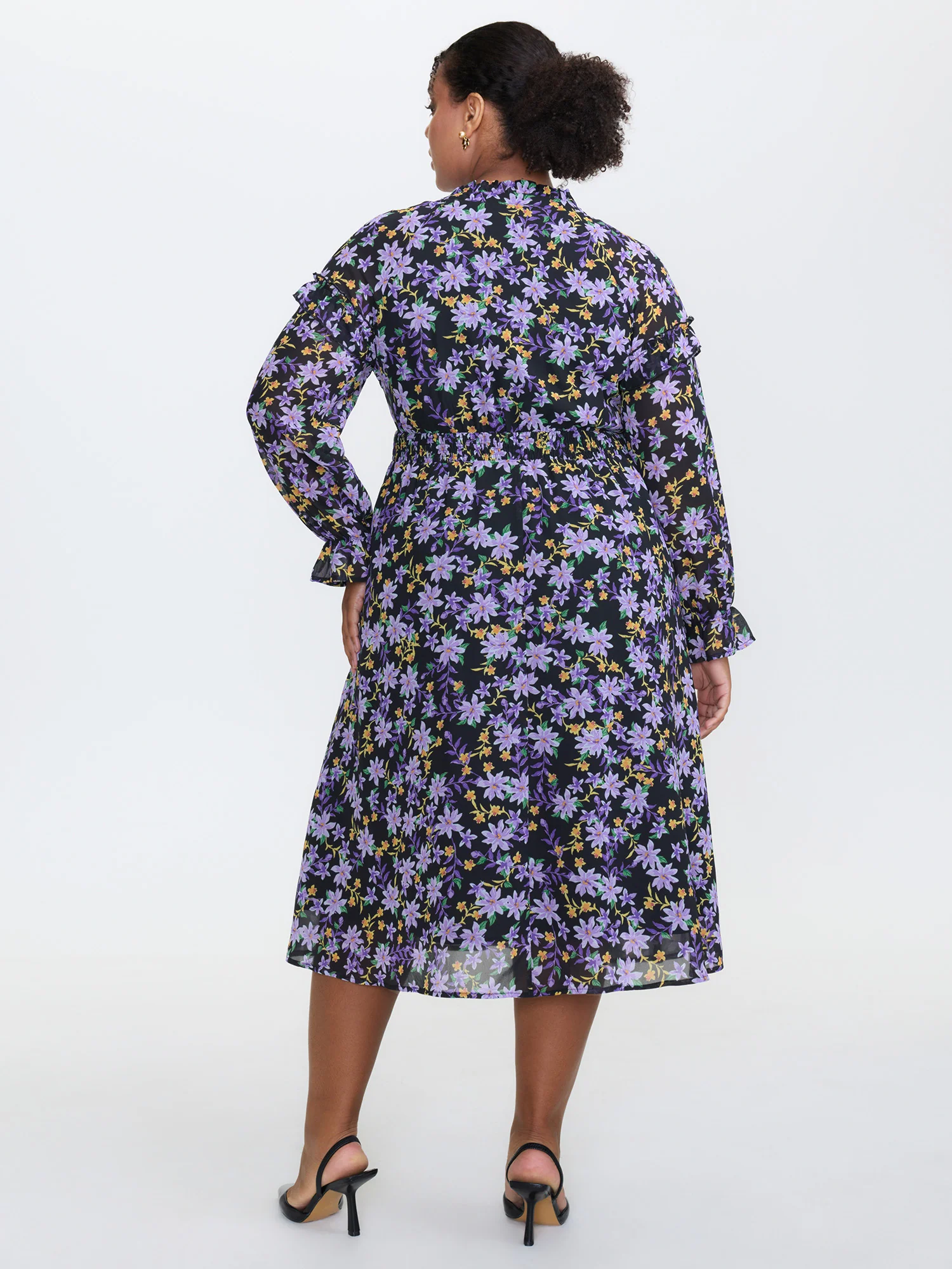 Chiffon Floral Print Ruffled Midi Dress - Image 5