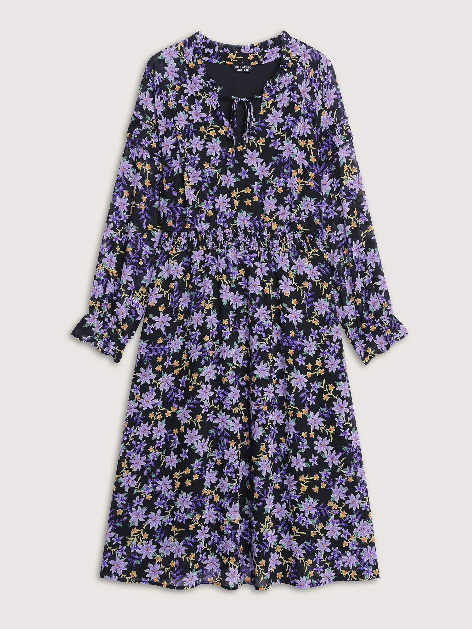 Chiffon Floral Print Ruffled Midi Dress - Image 9