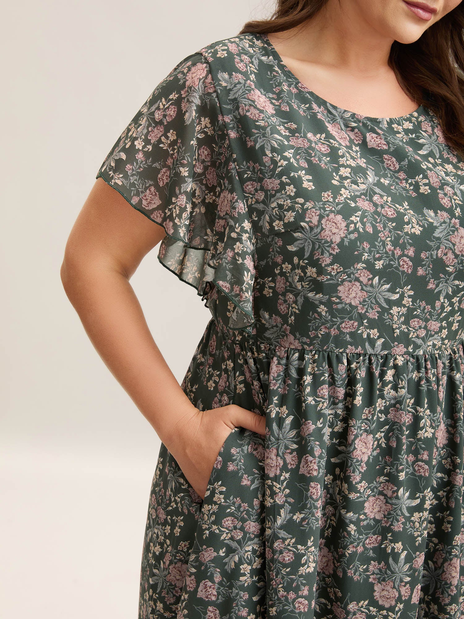 Chiffon Floral Print Ruffled Midi Dress - Image 10