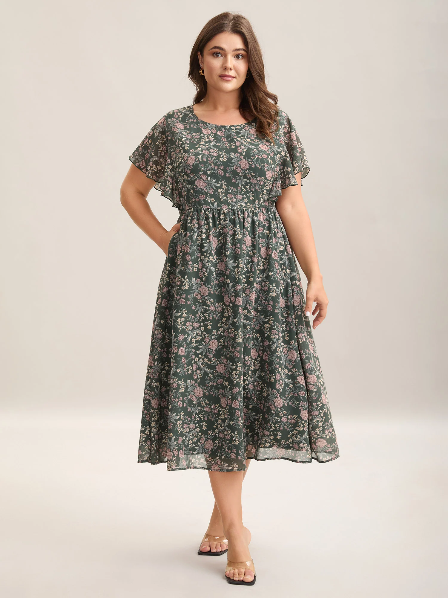 Chiffon Floral Print Ruffled Midi Dress - Image 11
