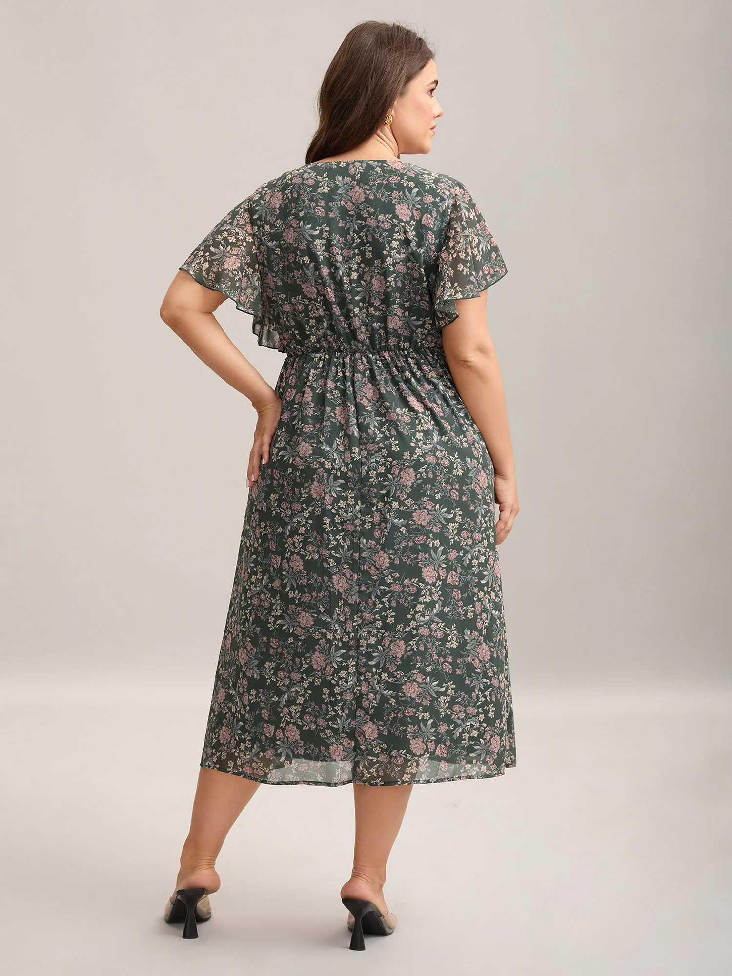 Chiffon Floral Print Ruffled Midi Dress - Image 12