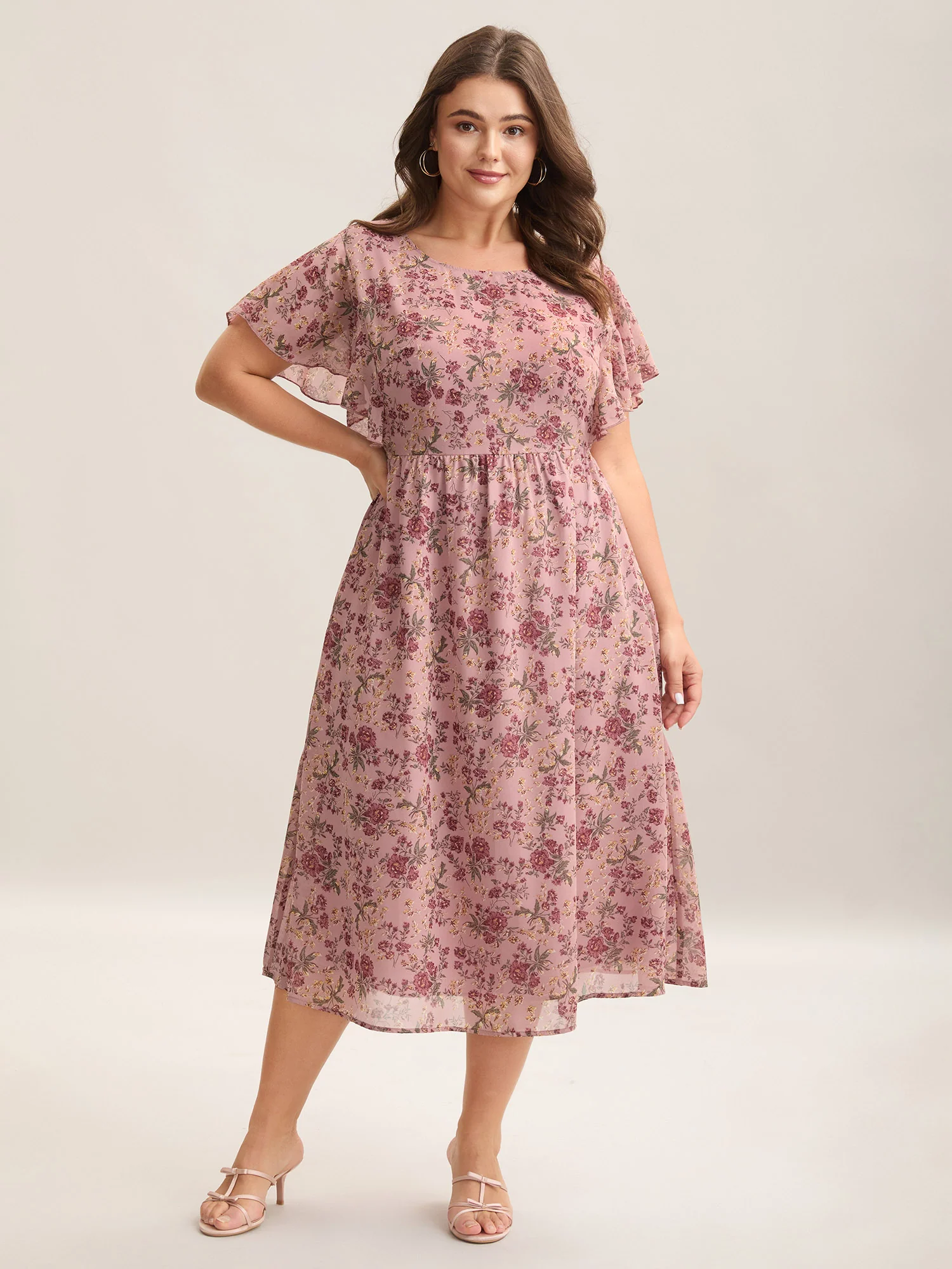 Chiffon Floral Print Ruffled Midi Dress - Image 13