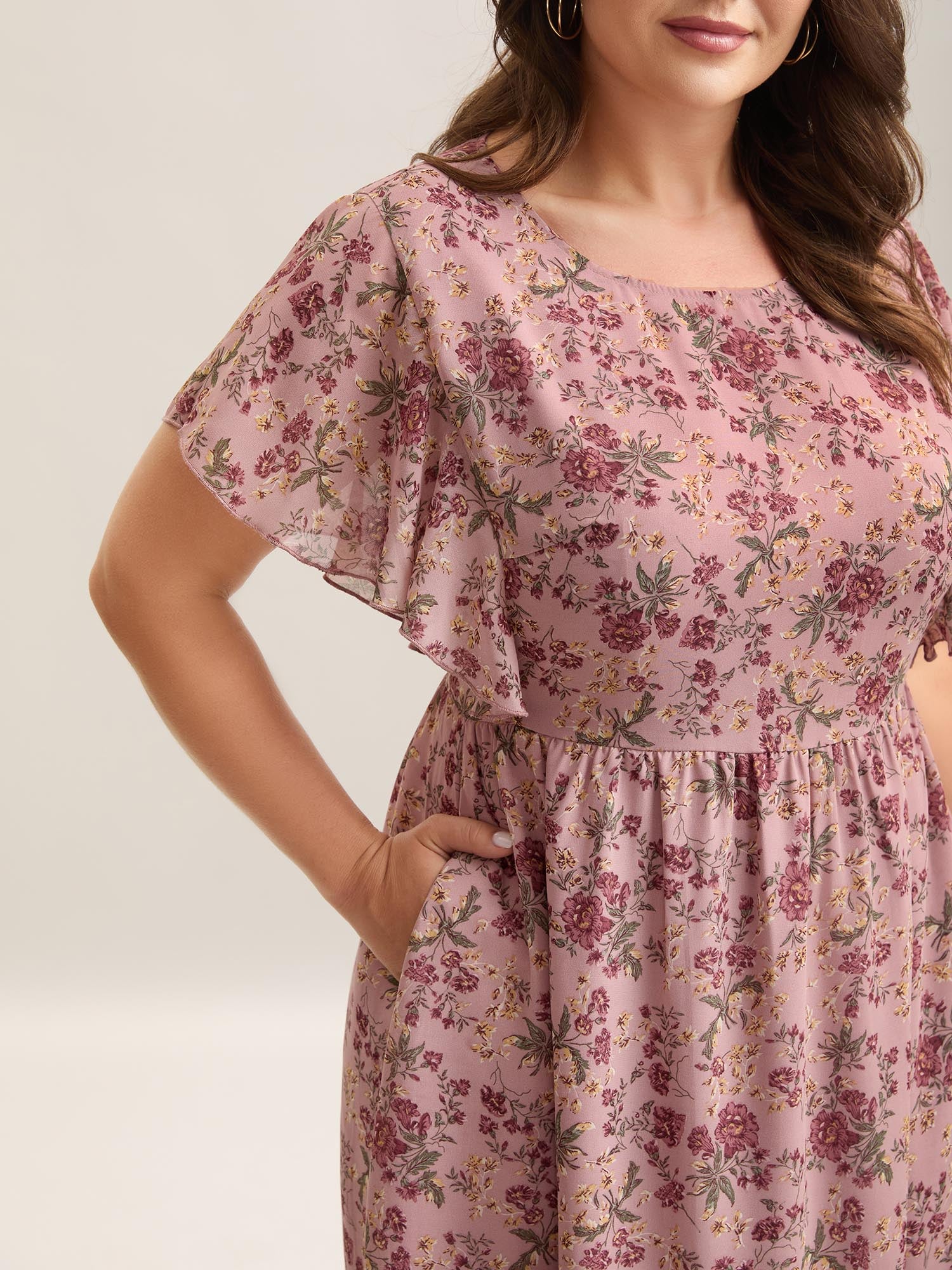 Chiffon Floral Print Ruffled Midi Dress - Image 14