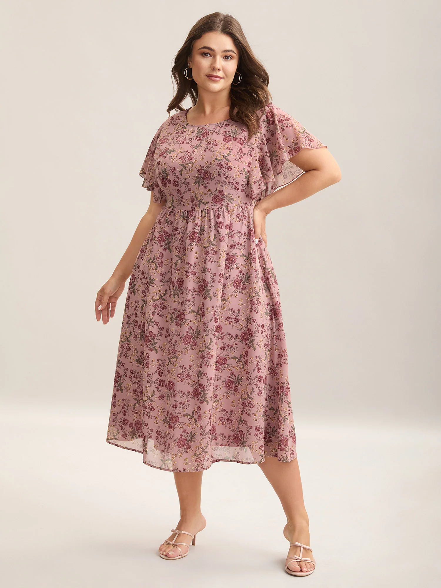 Chiffon Floral Print Ruffled Midi Dress - Image 15