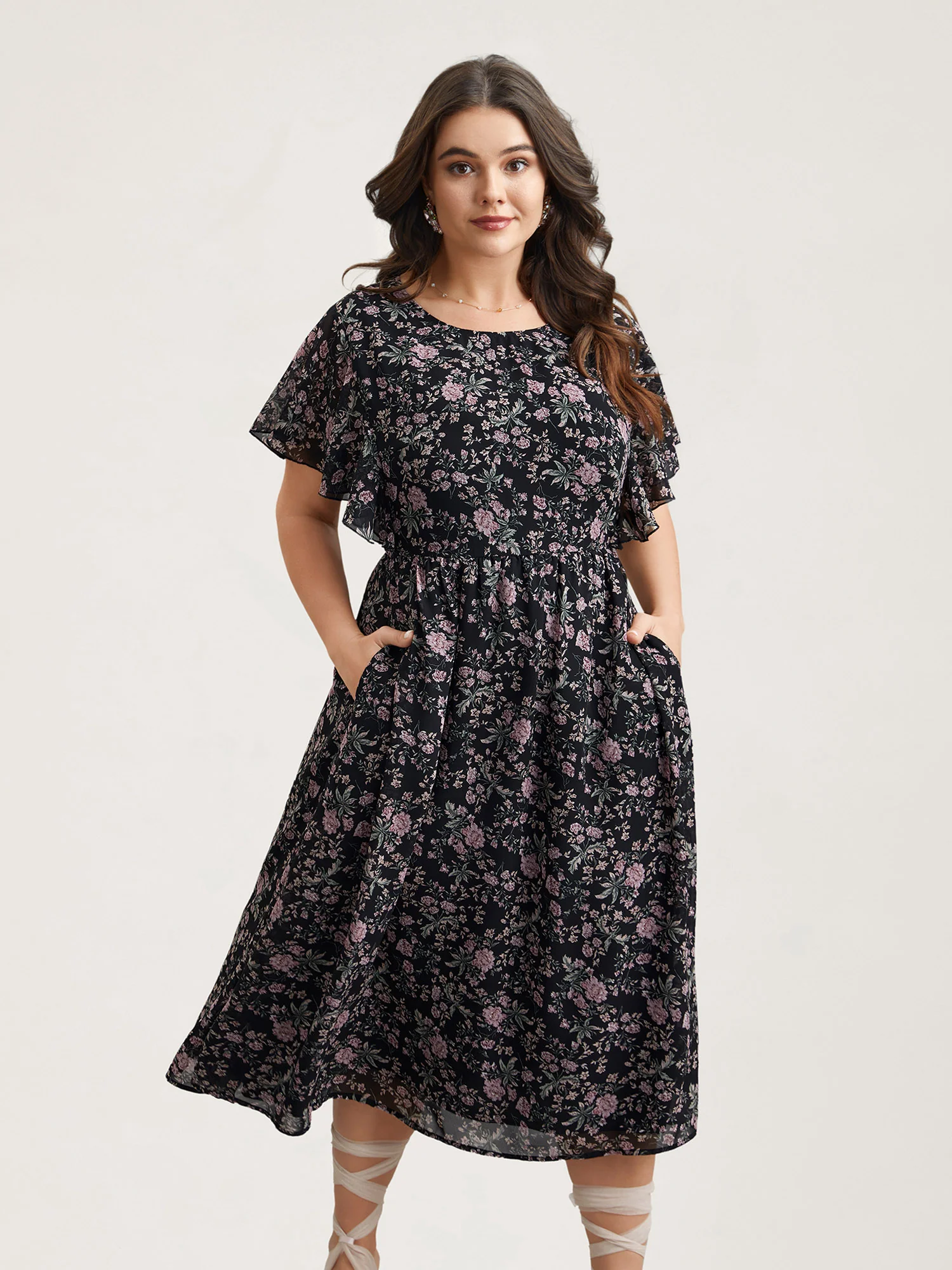 Chiffon Floral Print Ruffled Midi Dress - Image 2