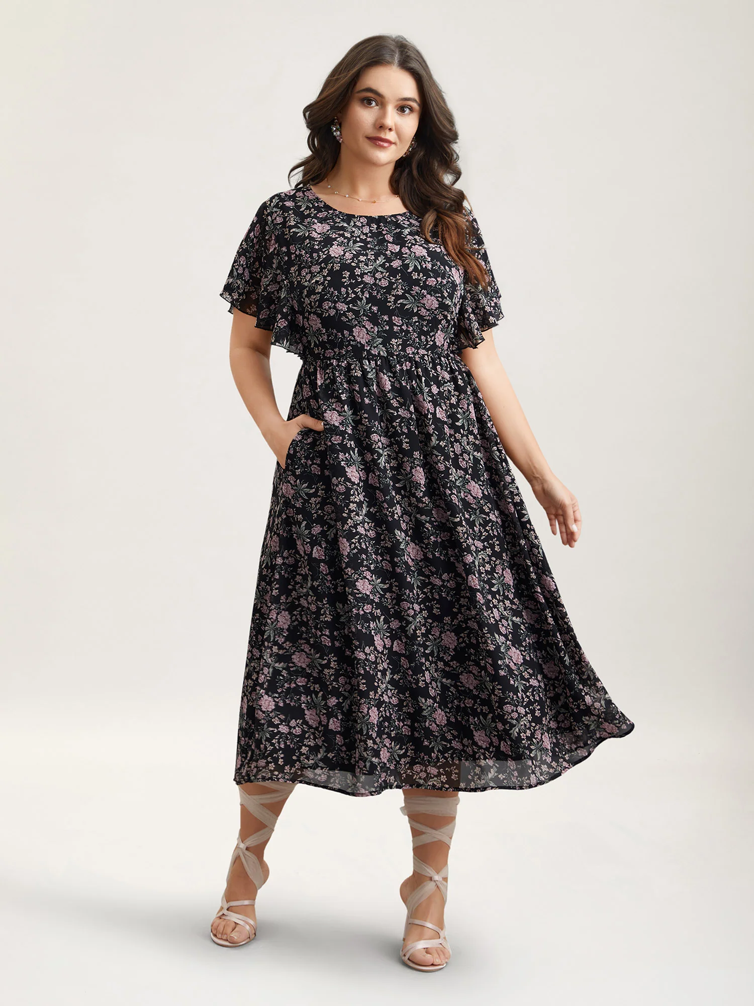 Chiffon Floral Print Ruffled Midi Dress - Image 4
