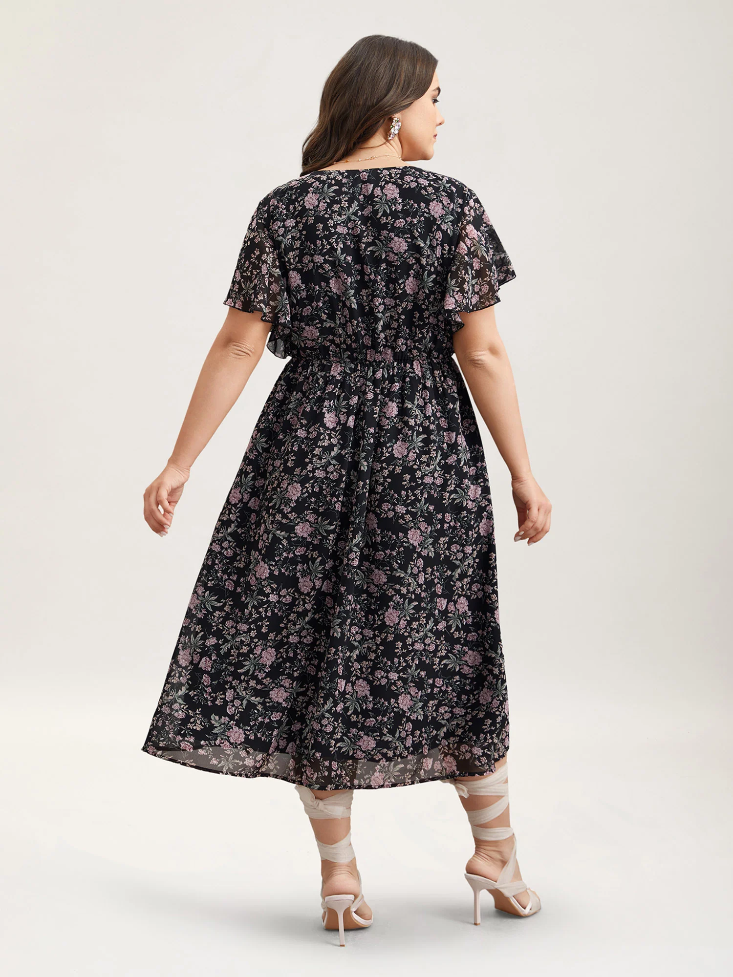 Chiffon Floral Print Ruffled Midi Dress - Image 5