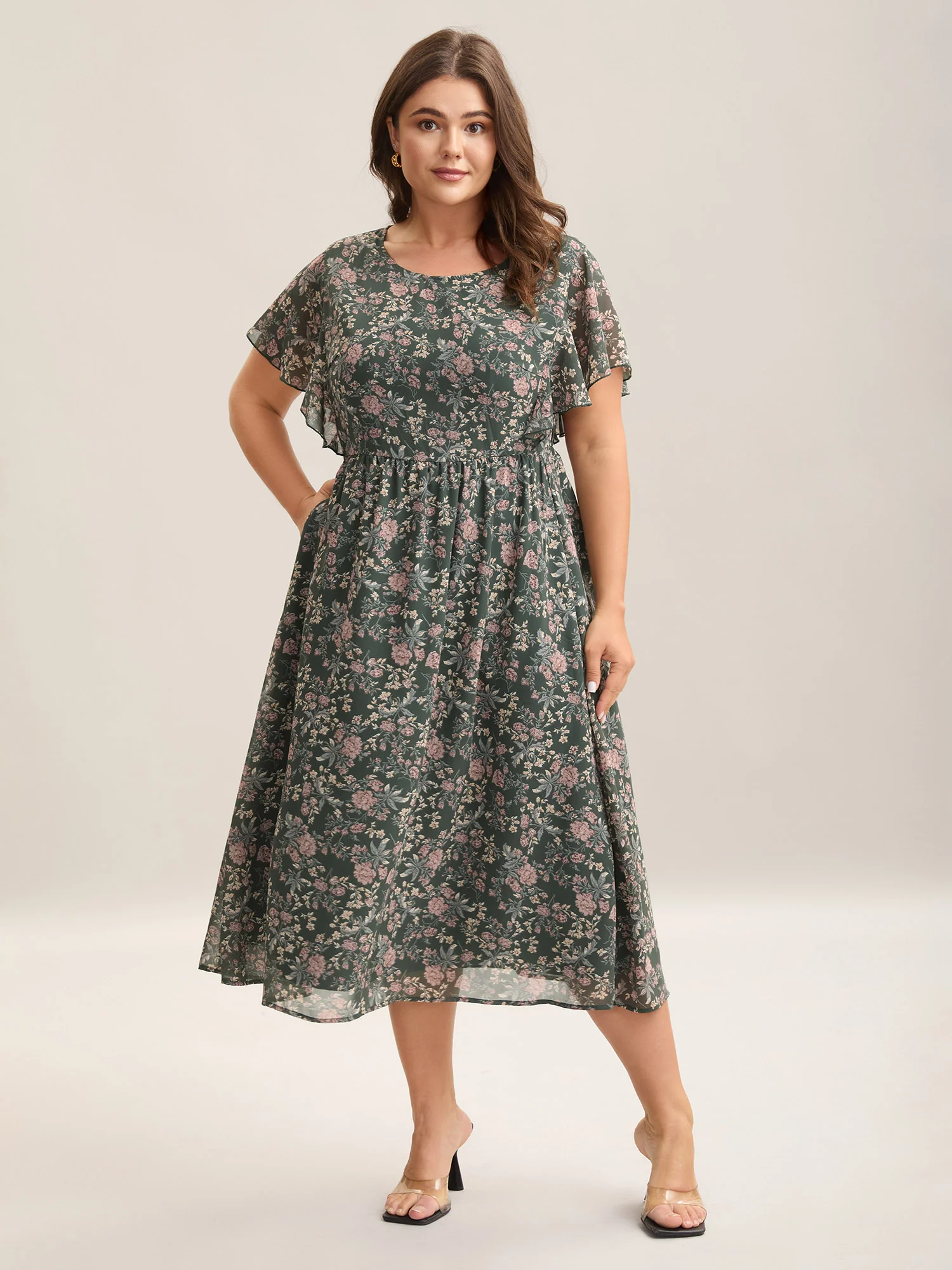 Chiffon Floral Print Ruffled Midi Dress - Image 9