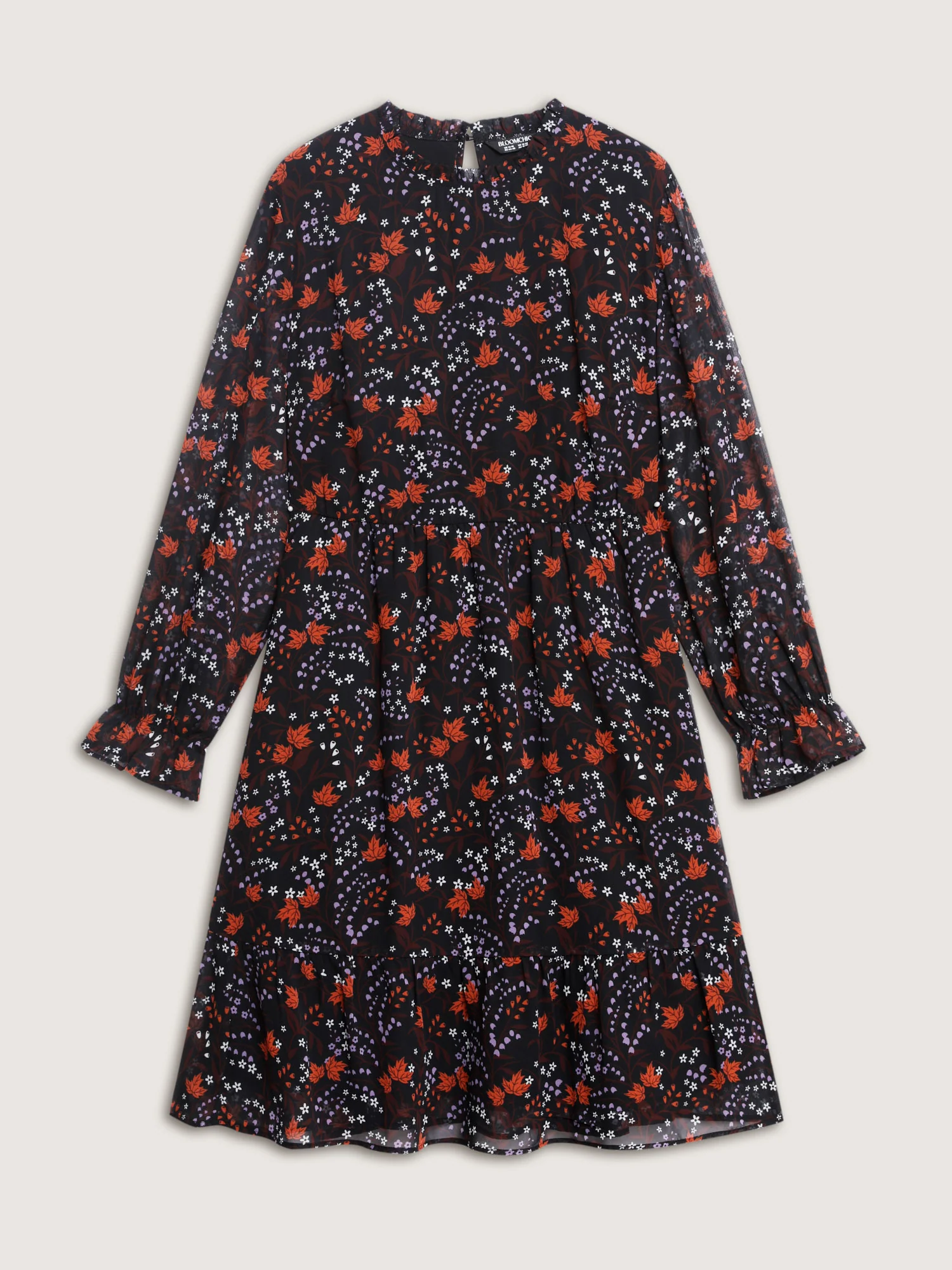 Chiffon Floral Print Ruffled Neck Midi Dress - Image 8