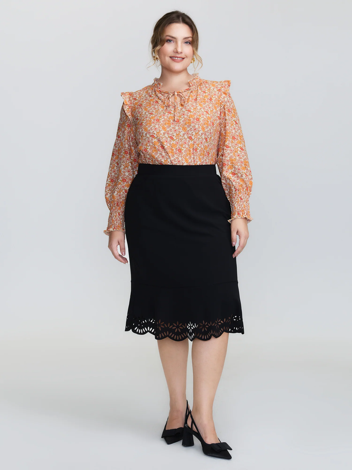 Chiffon Floral Print Ruffled Shoulder Blouse - Image 2