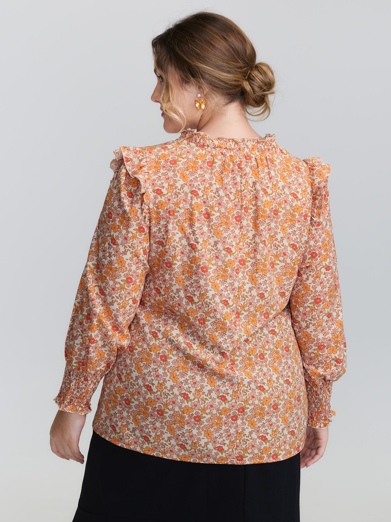 Chiffon Floral Print Ruffled Shoulder Blouse - Image 4