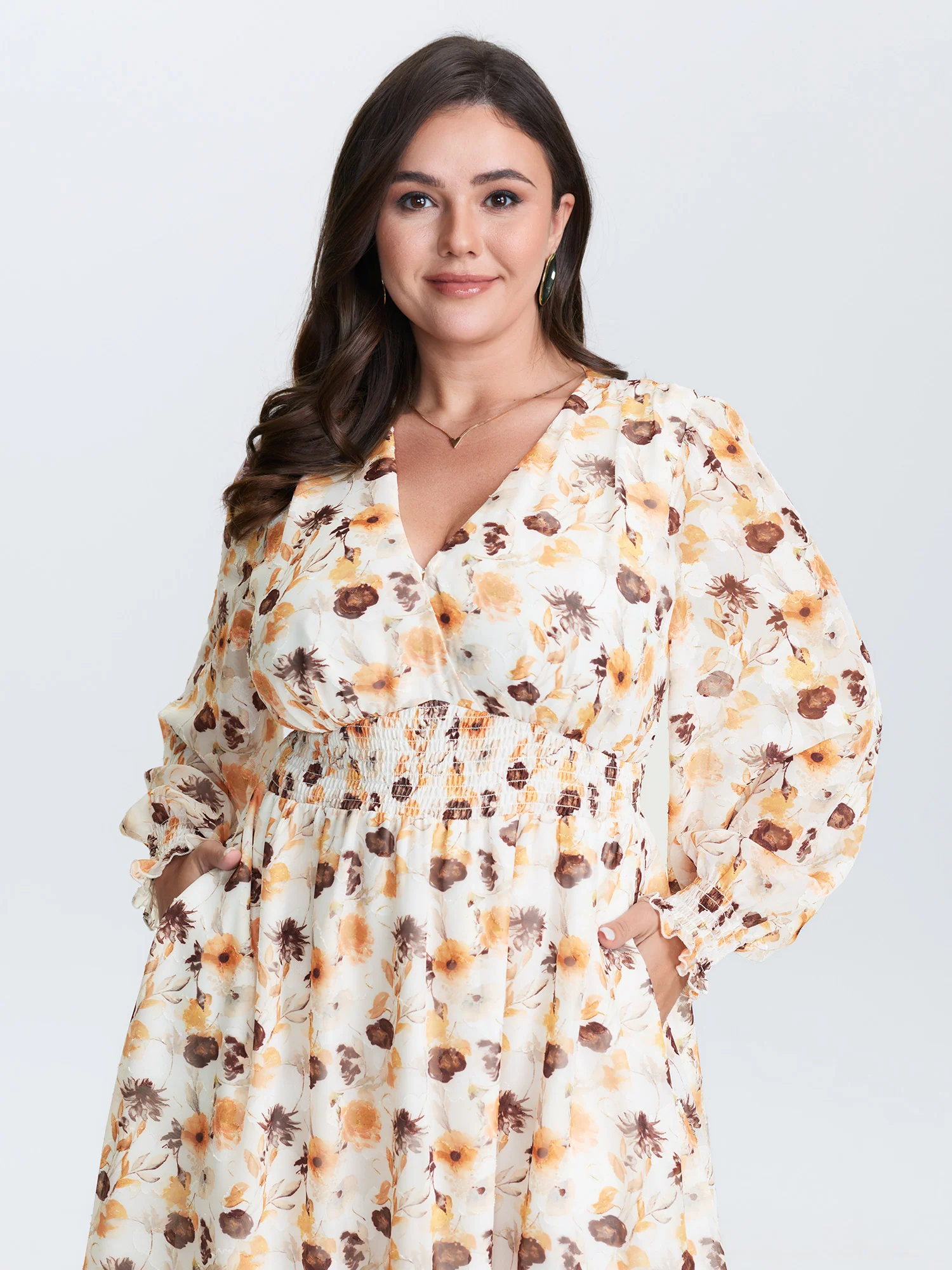 Chiffon Floral Print Shirred Waist Midi Dress - Image 2