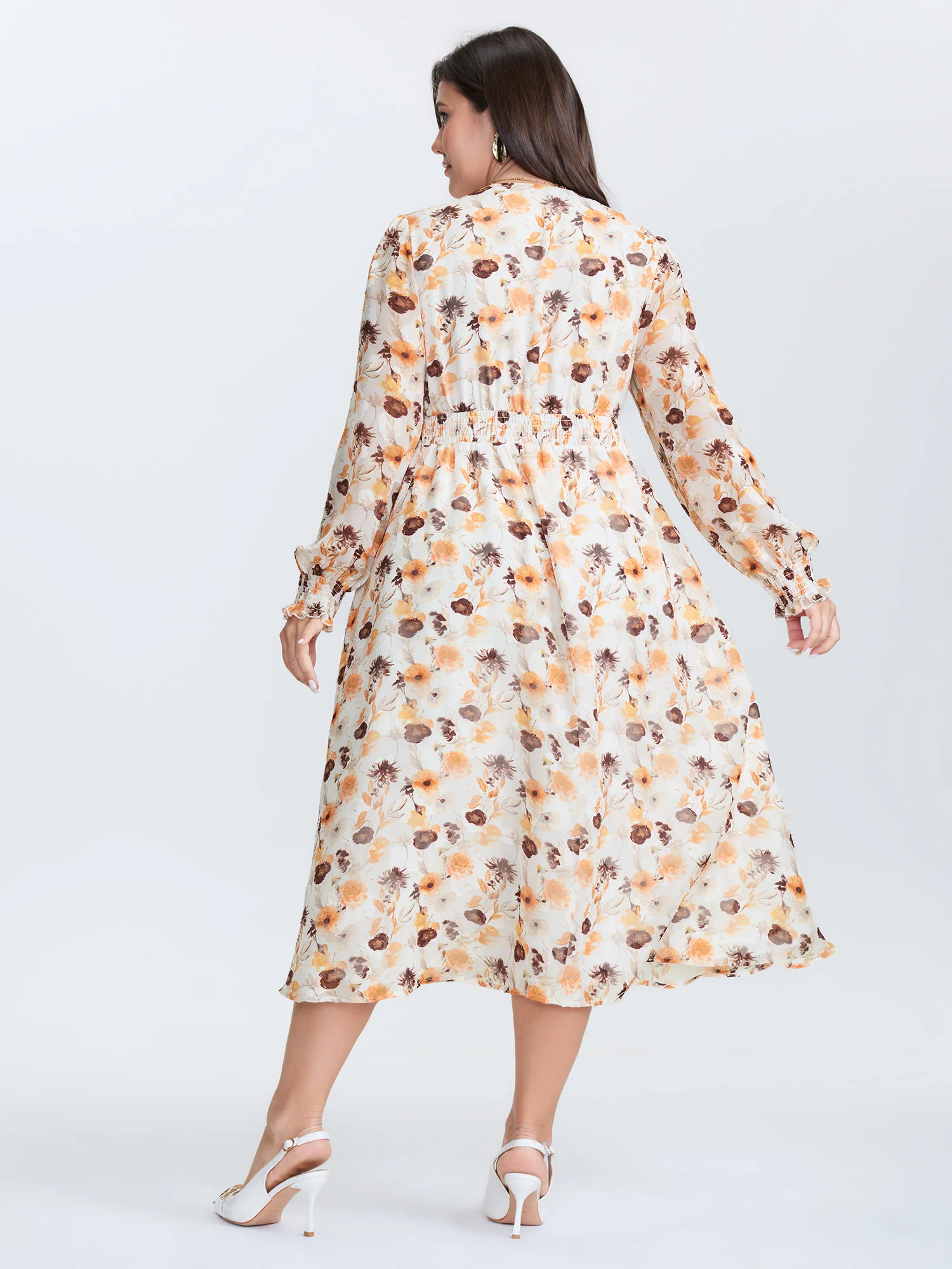 Chiffon Floral Print Shirred Waist Midi Dress - Image 4