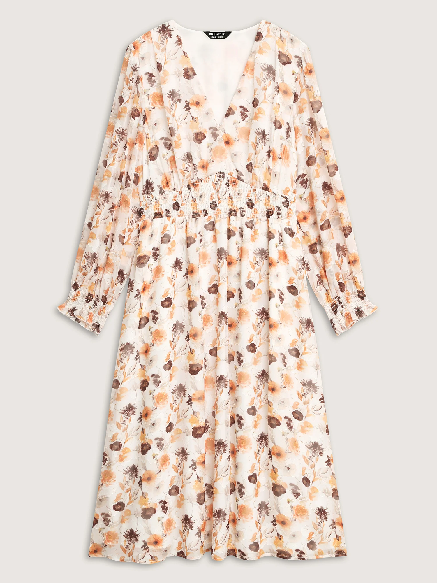 Chiffon Floral Print Shirred Waist Midi Dress - Image 7