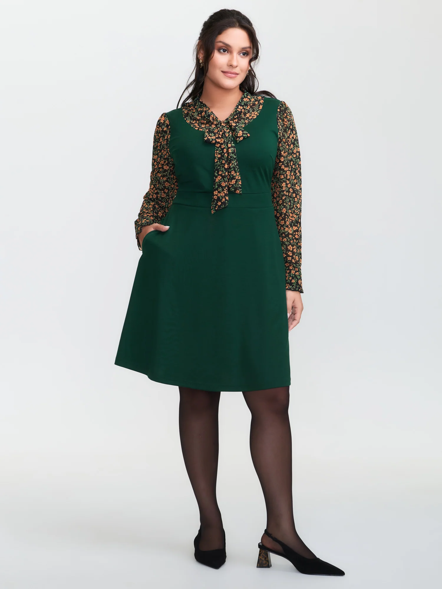 Chiffon Floral Print Stretchy Midi Dress - Image 3