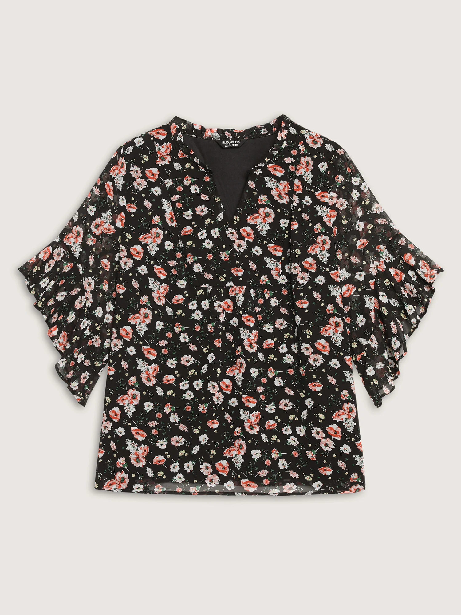 Chiffon Floral Ruffled Sleeve Blouse - Image 8