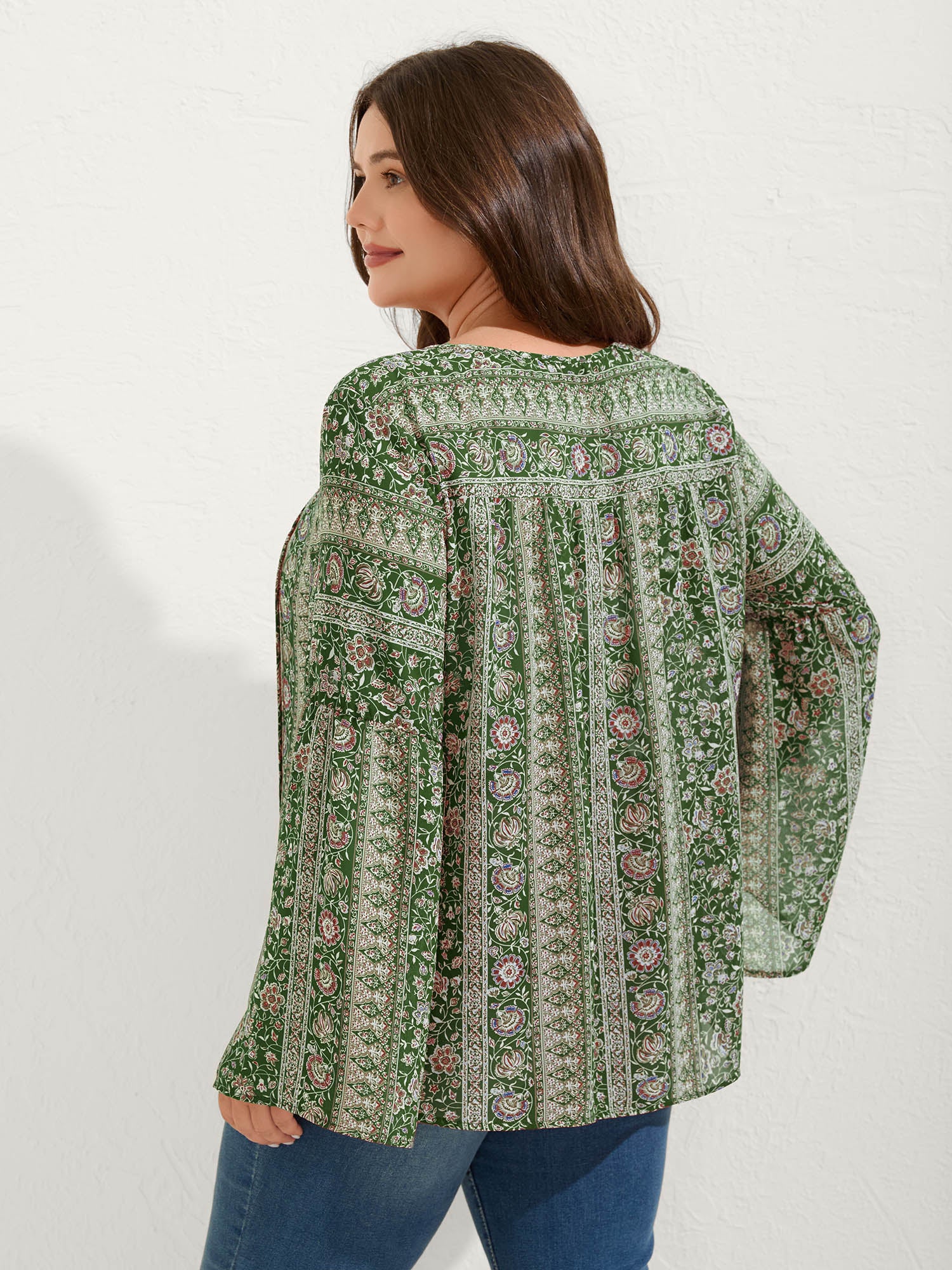 Chiffon Floral Sheer Print Neck-Tie Blouse - Image 5