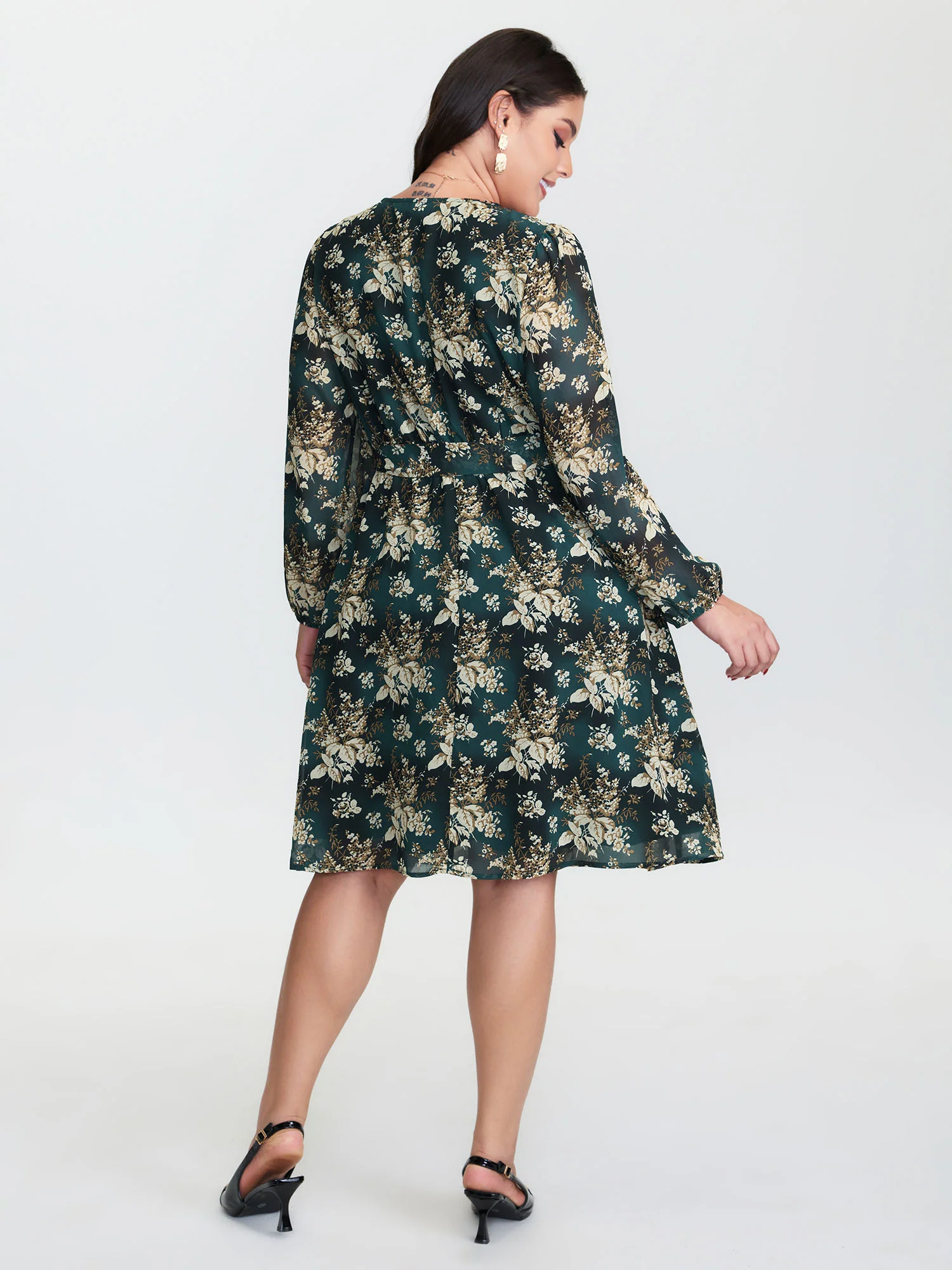 Chiffon Floral Surplice Neck Belt Mini Dress - Image 4