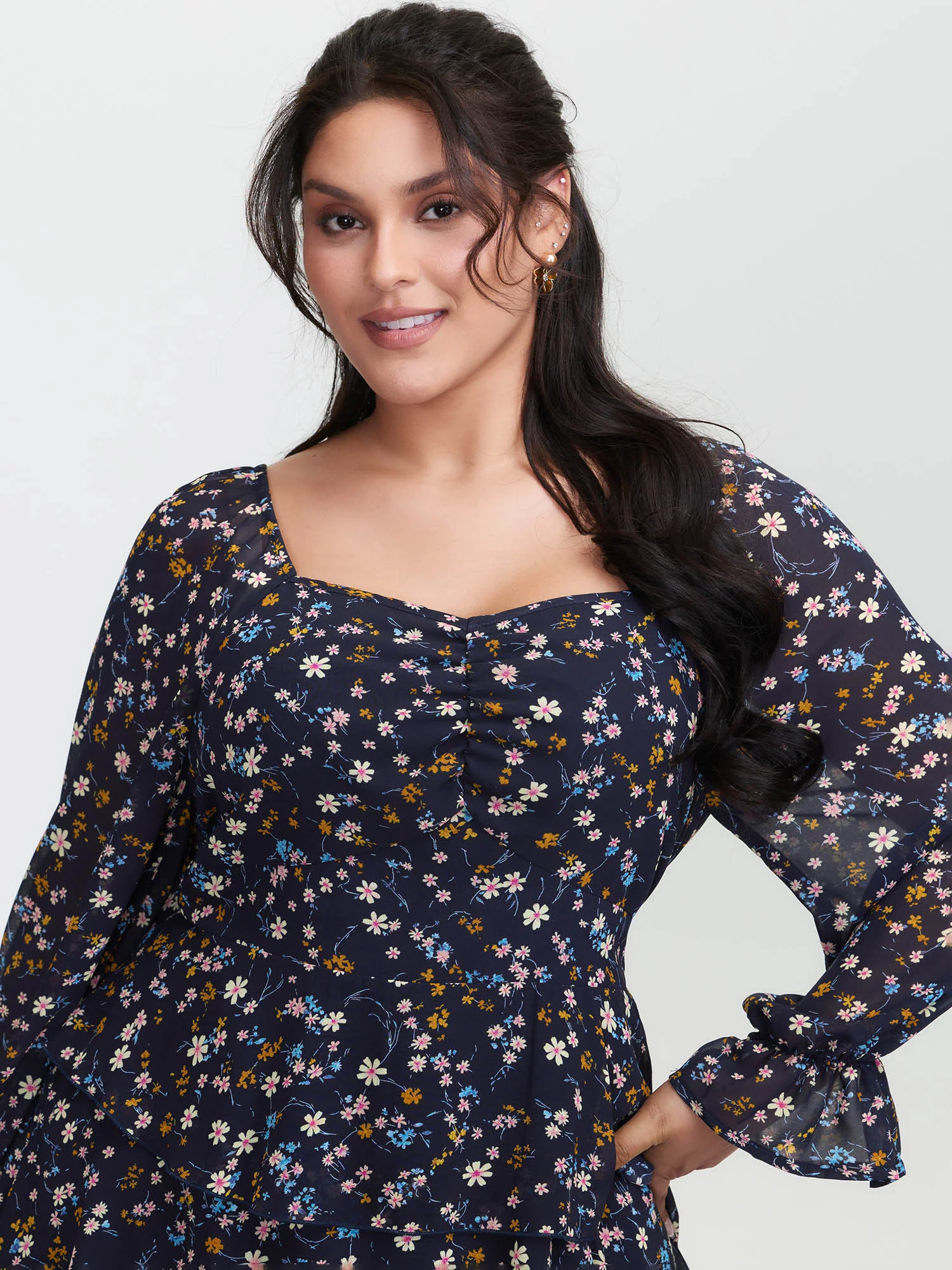 Chiffon Floral Sweetheart Neckline Mini Dress - Image 2