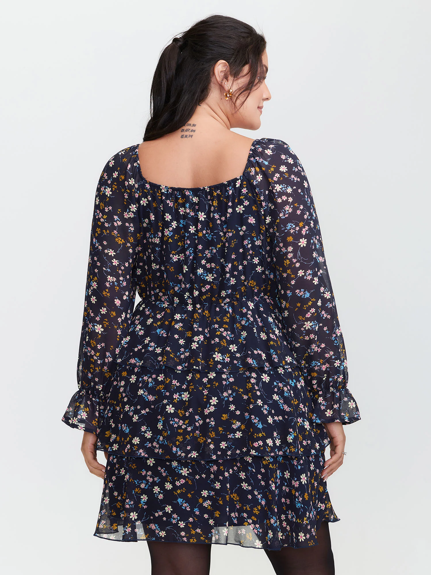 Chiffon Floral Sweetheart Neckline Mini Dress - Image 4