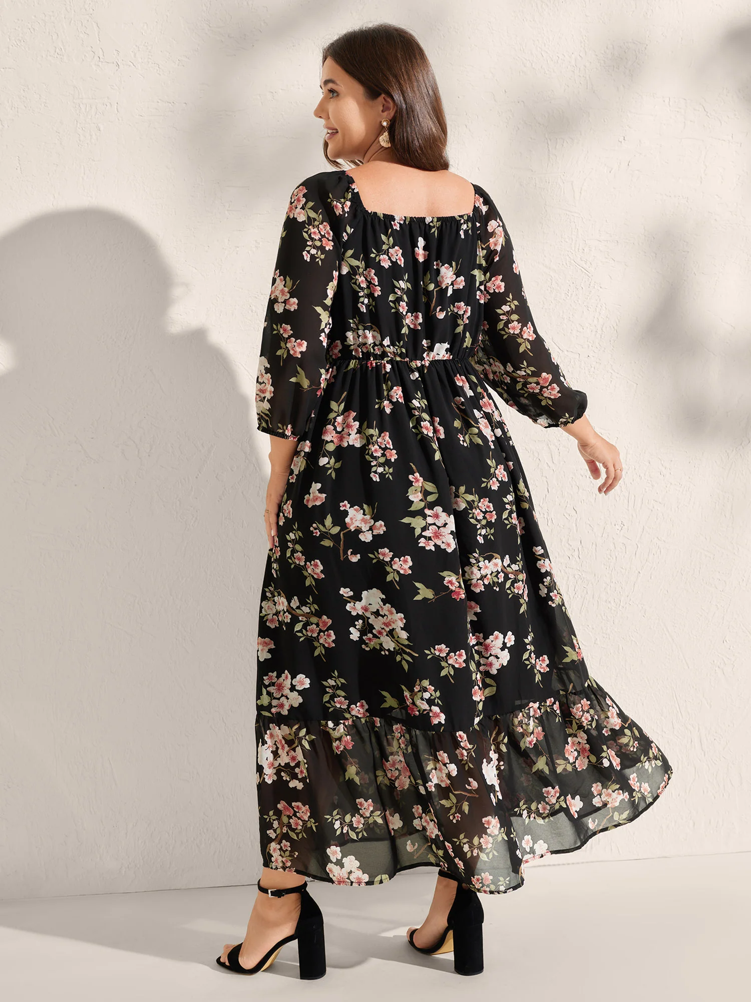 Chiffon Floral Triangular Waist Cinched Maxi Dress - Image 4