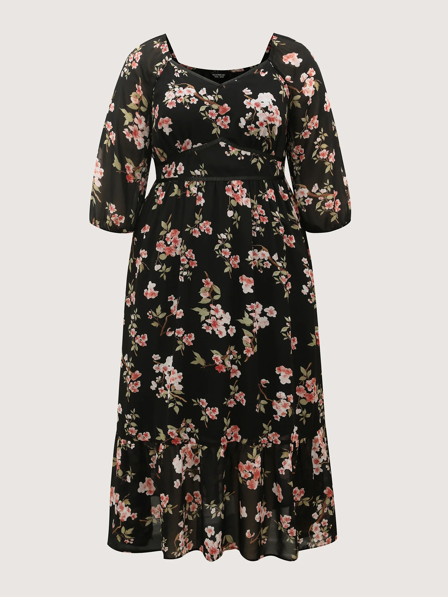 Chiffon Floral Triangular Waist Cinched Maxi Dress - Image 7