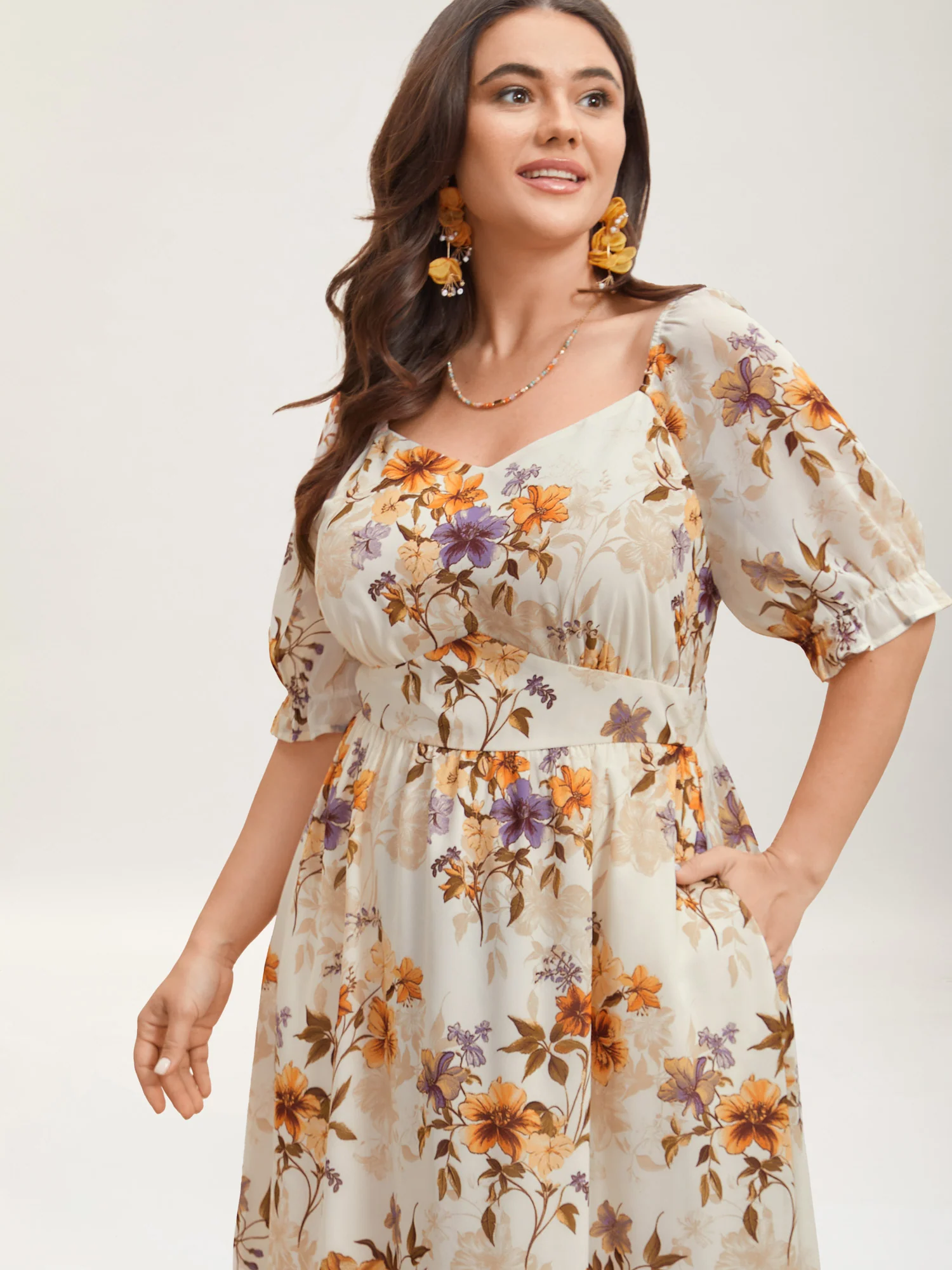 Chiffon Floral Waist-Cinched Midi Dress - Image 2