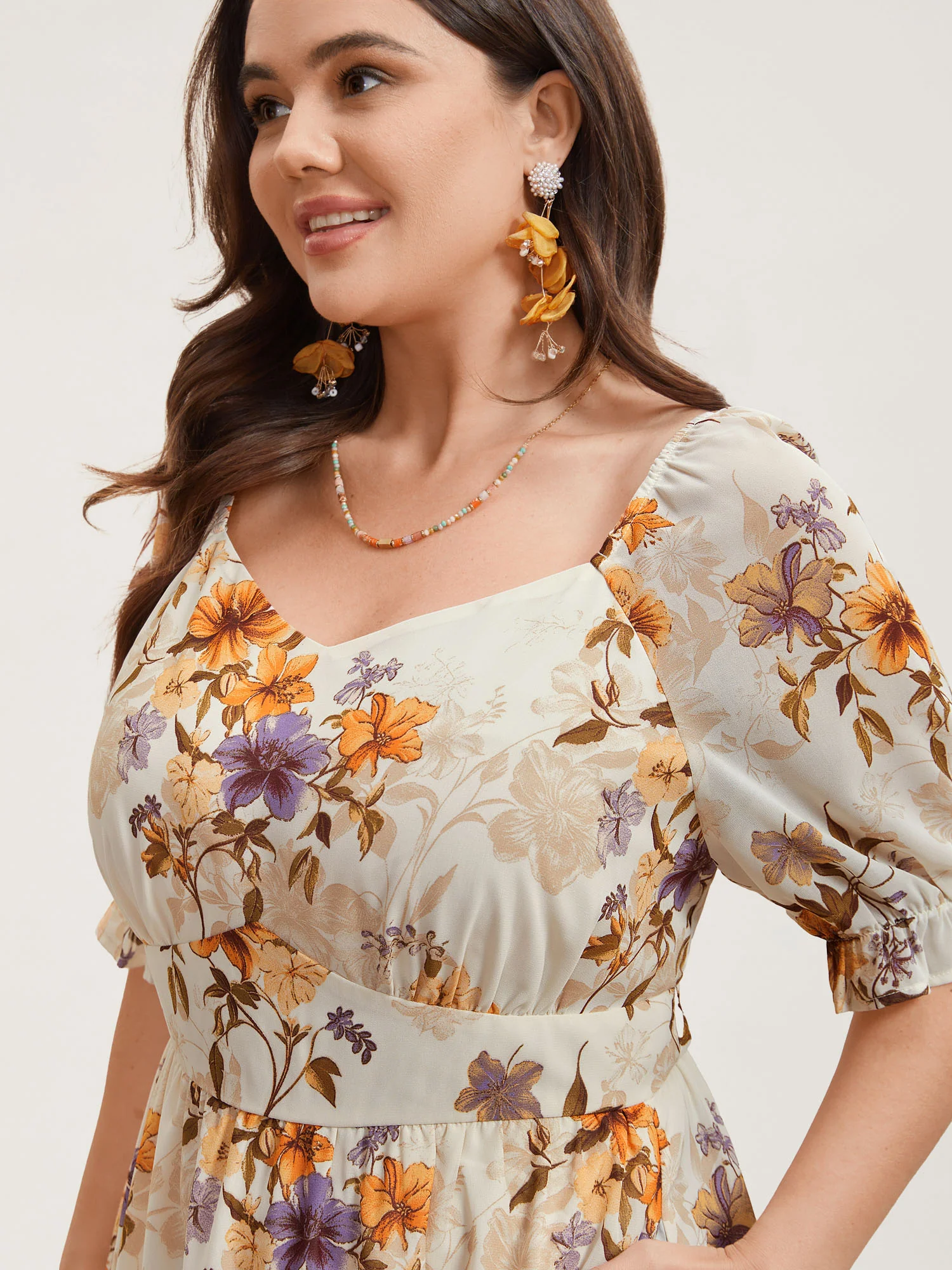 Chiffon Floral Waist-Cinched Midi Dress - Image 4