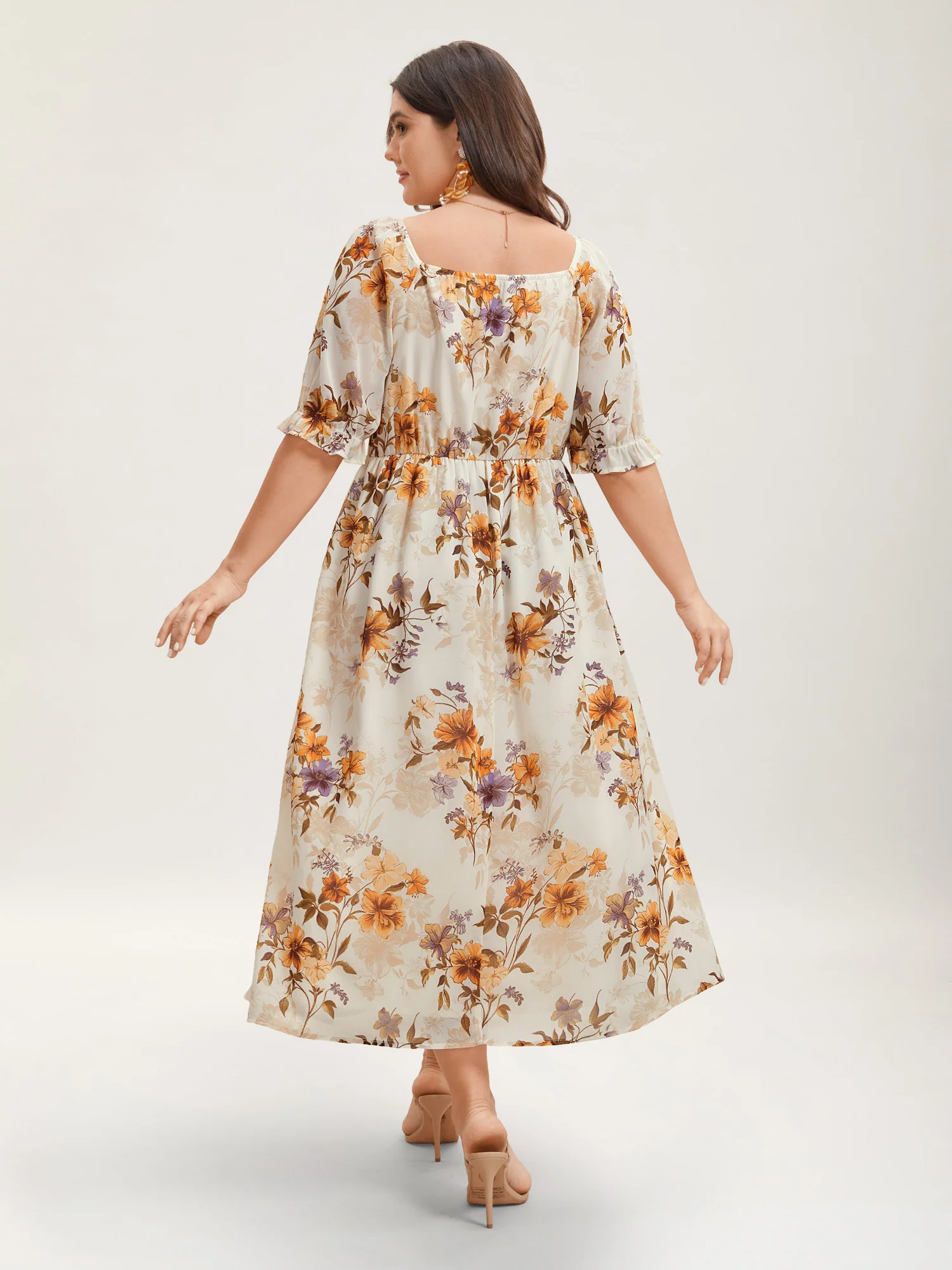 Chiffon Floral Waist-Cinched Midi Dress - Image 5