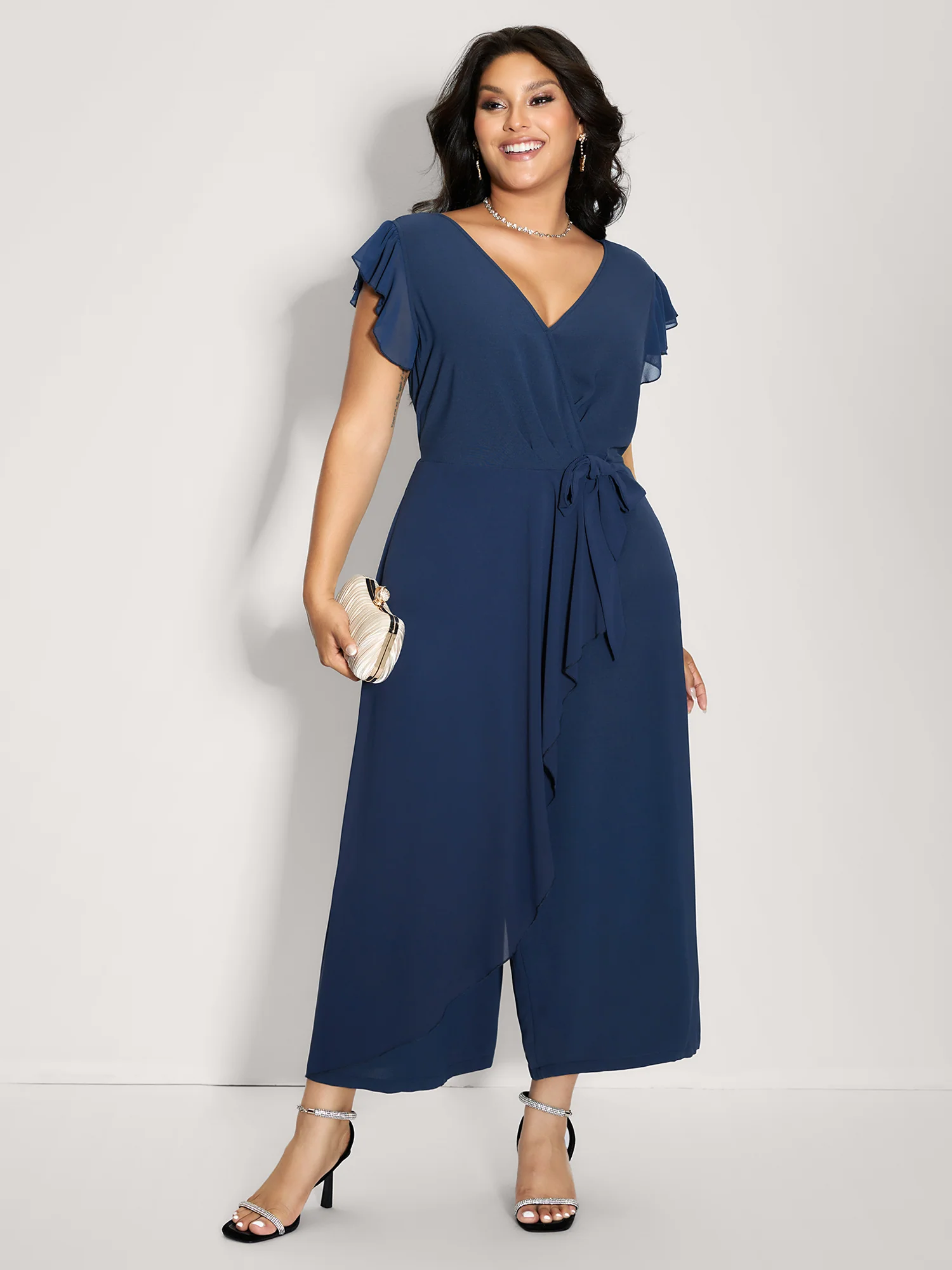 Chiffon Flutter Sleeve Tummy-Friendly Jumpsuit - Image 3