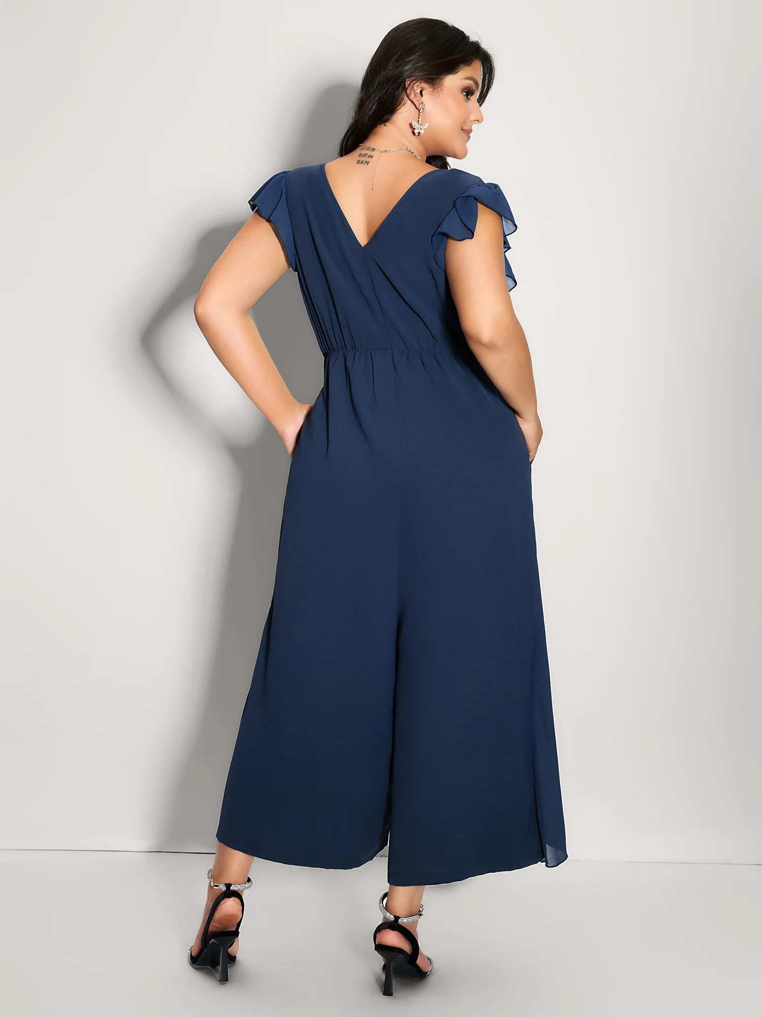 Chiffon Flutter Sleeve Tummy-Friendly Jumpsuit - Image 4
