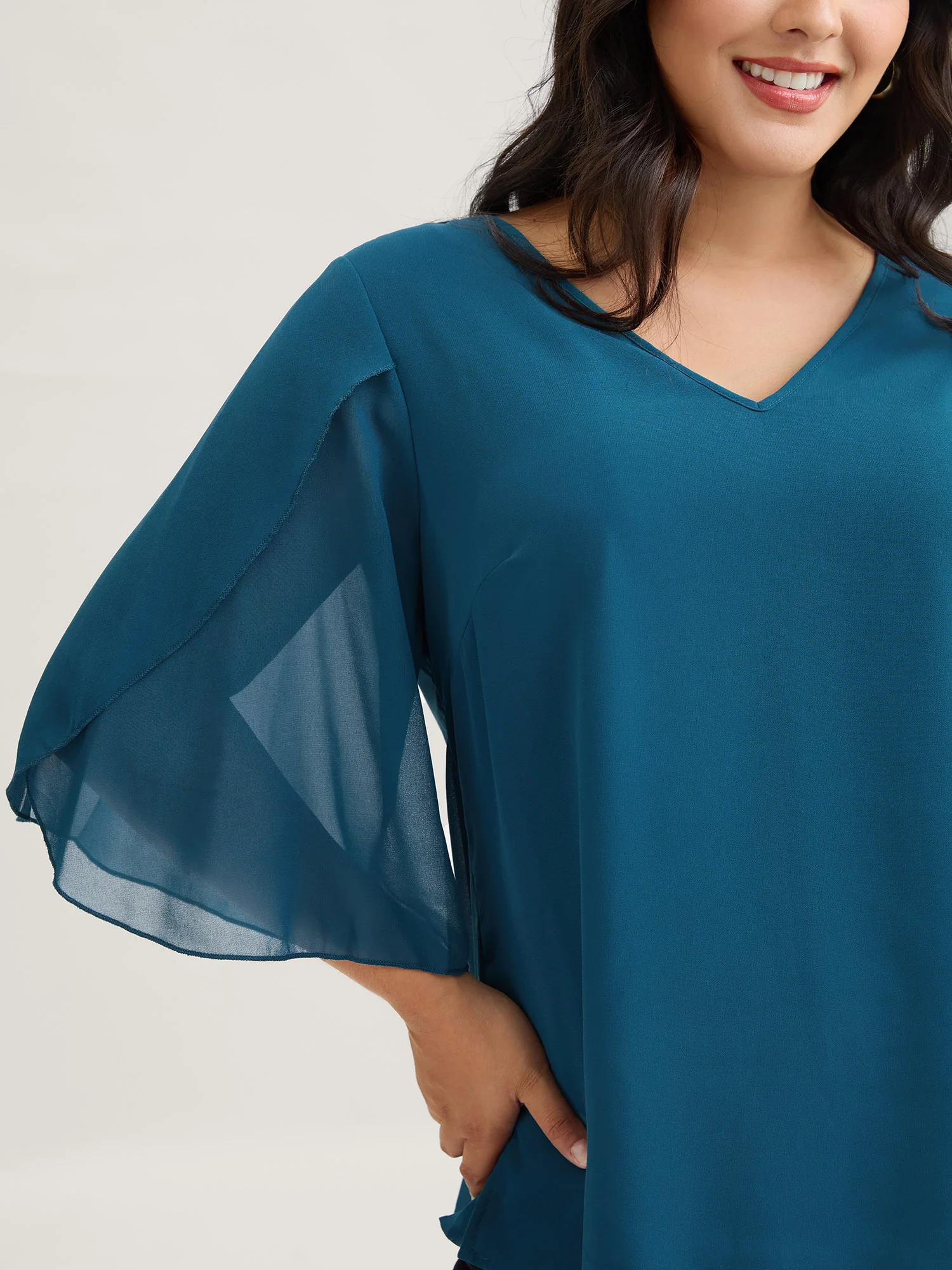 Chiffon Gathered Petal Sleeve Blouse - Image 2