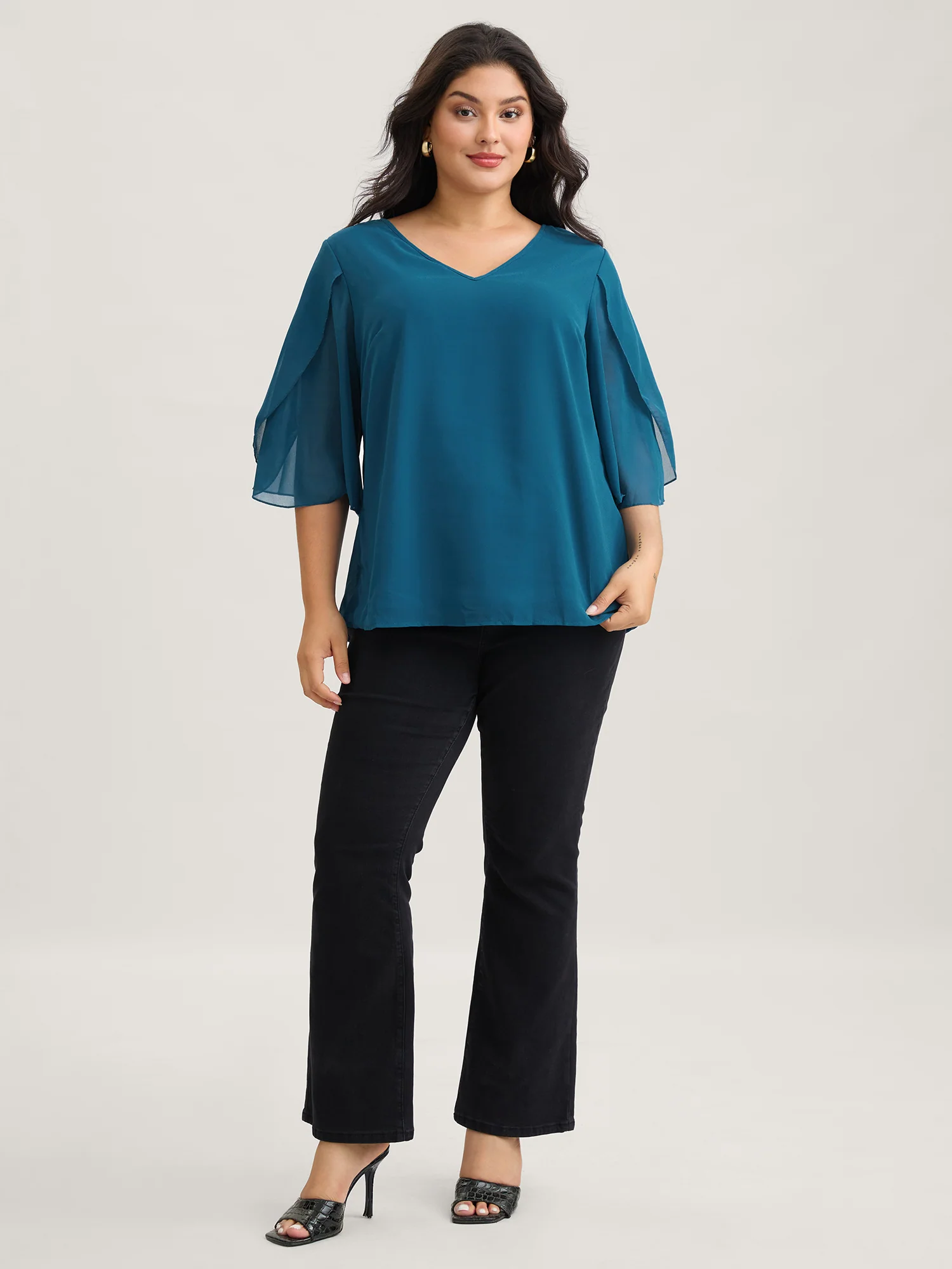 Chiffon Gathered Petal Sleeve Blouse - Image 3