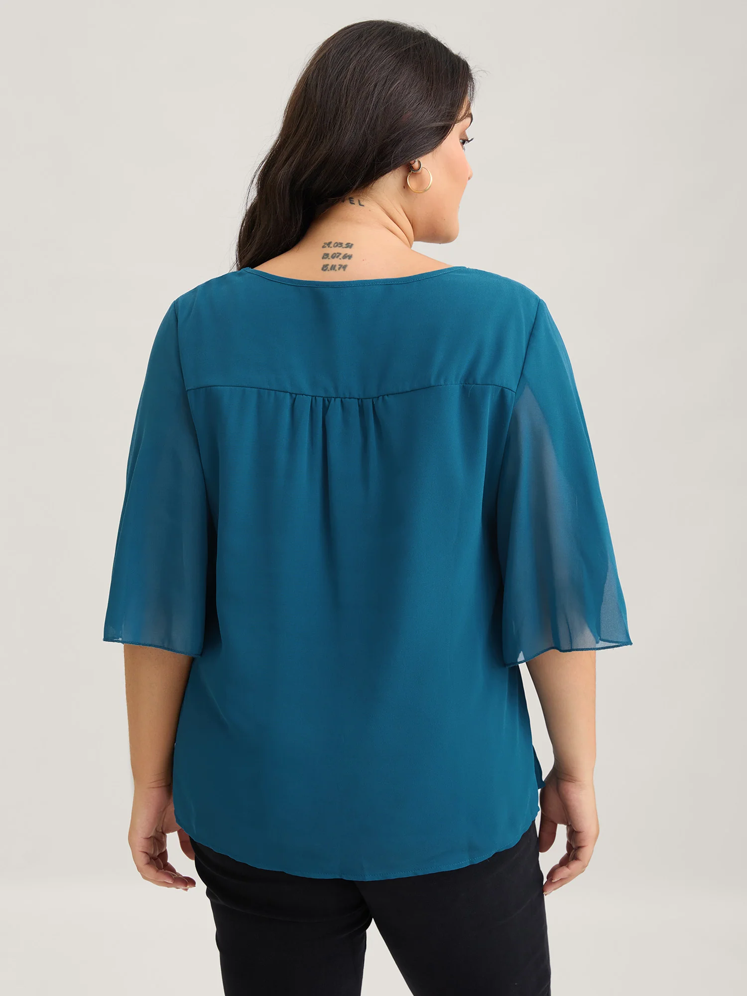 Chiffon Gathered Petal Sleeve Blouse - Image 4