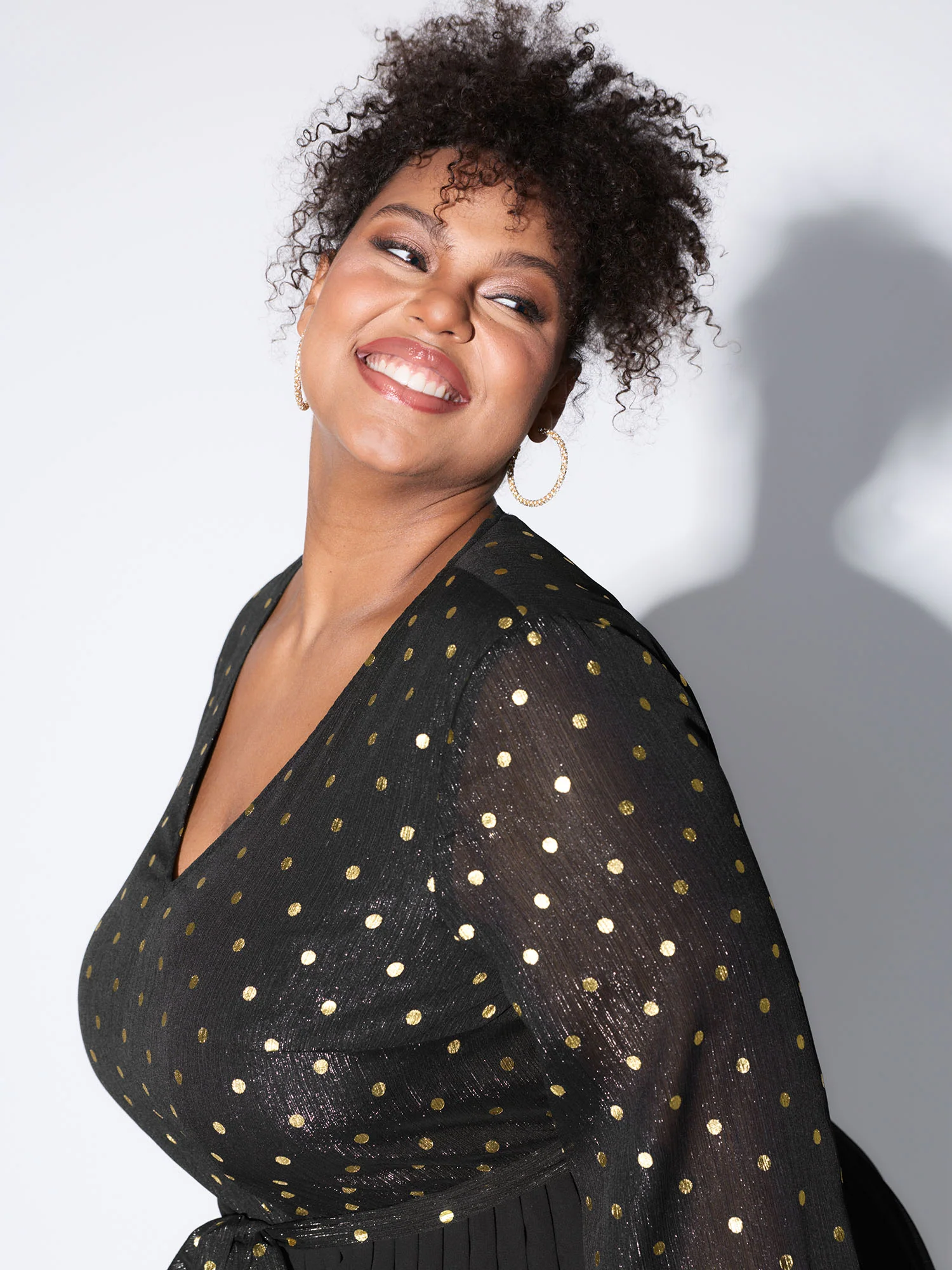 Chiffon Gold Polka Dots Cinched-Waist Jumpsuit - Image 2