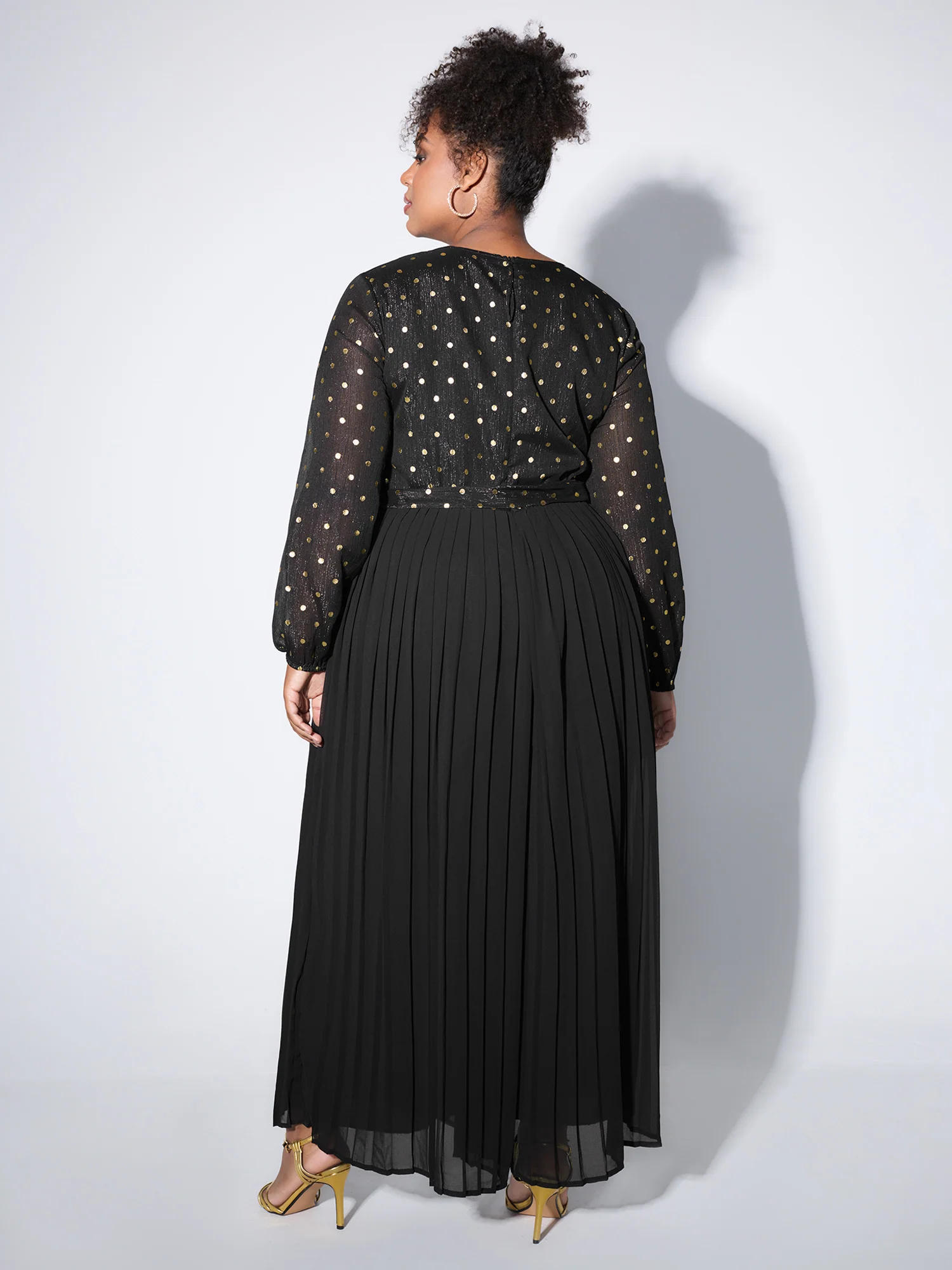 Chiffon Gold Polka Dots Cinched-Waist Jumpsuit - Image 4