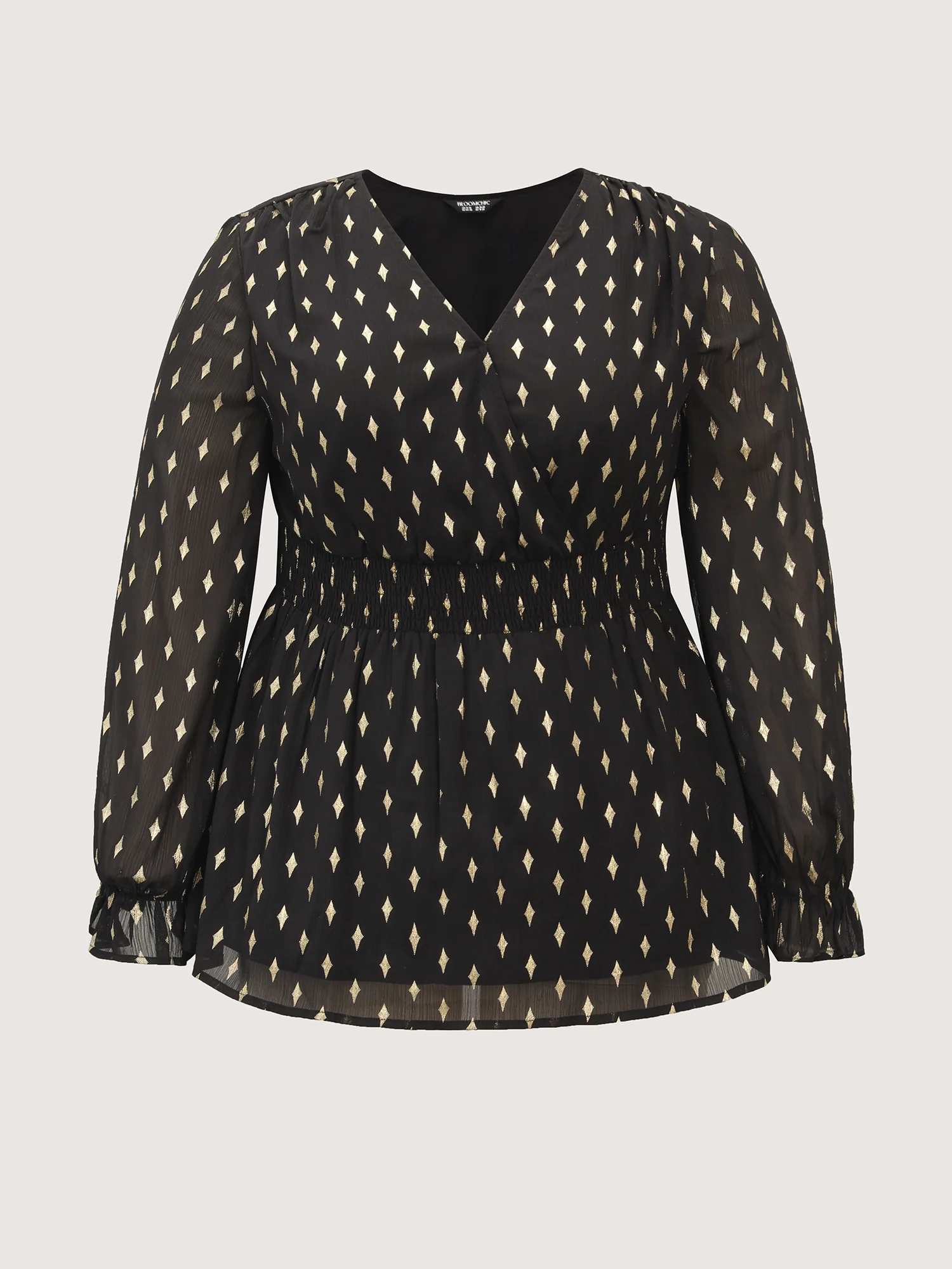 Chiffon Gold Stamp Shirred Waist Blouse - Image 7