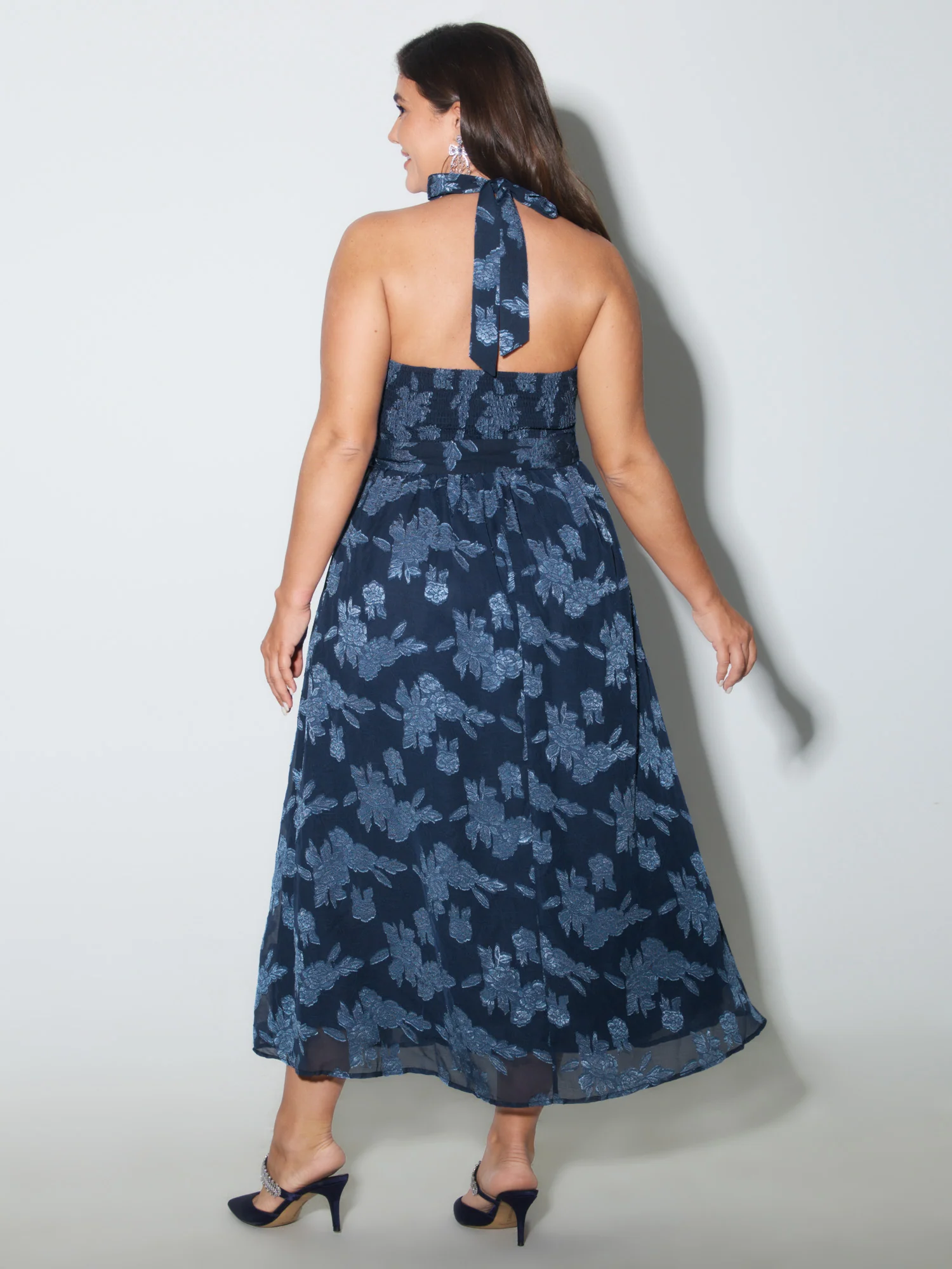 Chiffon Jacquard Halter Neck-Tie Maxi Dress - Image 5