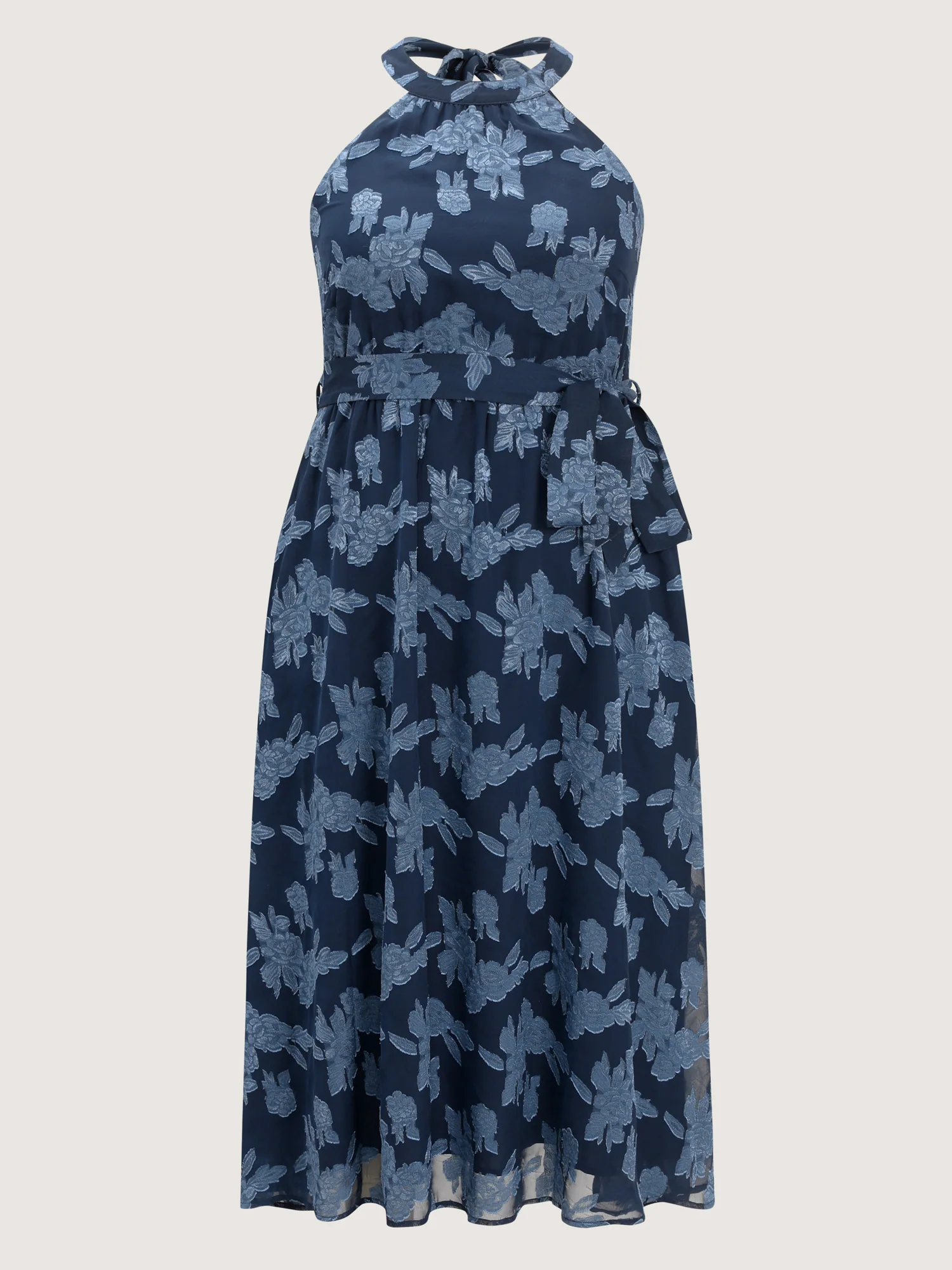 Chiffon Jacquard Halter Neck-Tie Maxi Dress - Image 9