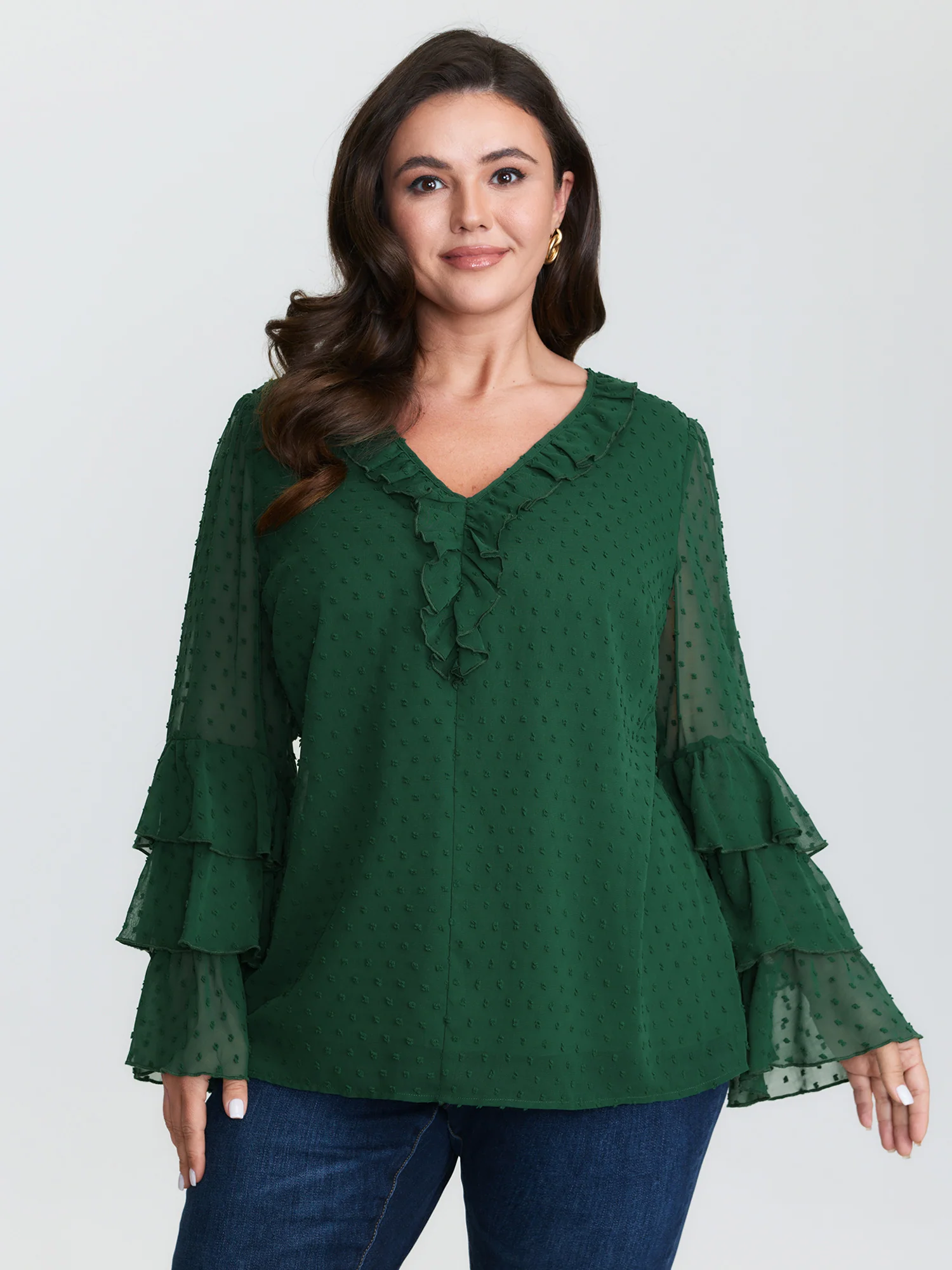 Chiffon Jacquard Layered Sleeve Blouse