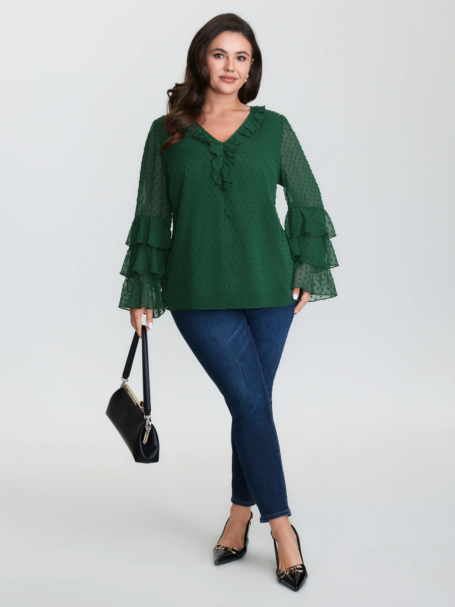 Chiffon Jacquard Layered Sleeve Blouse - Image 3