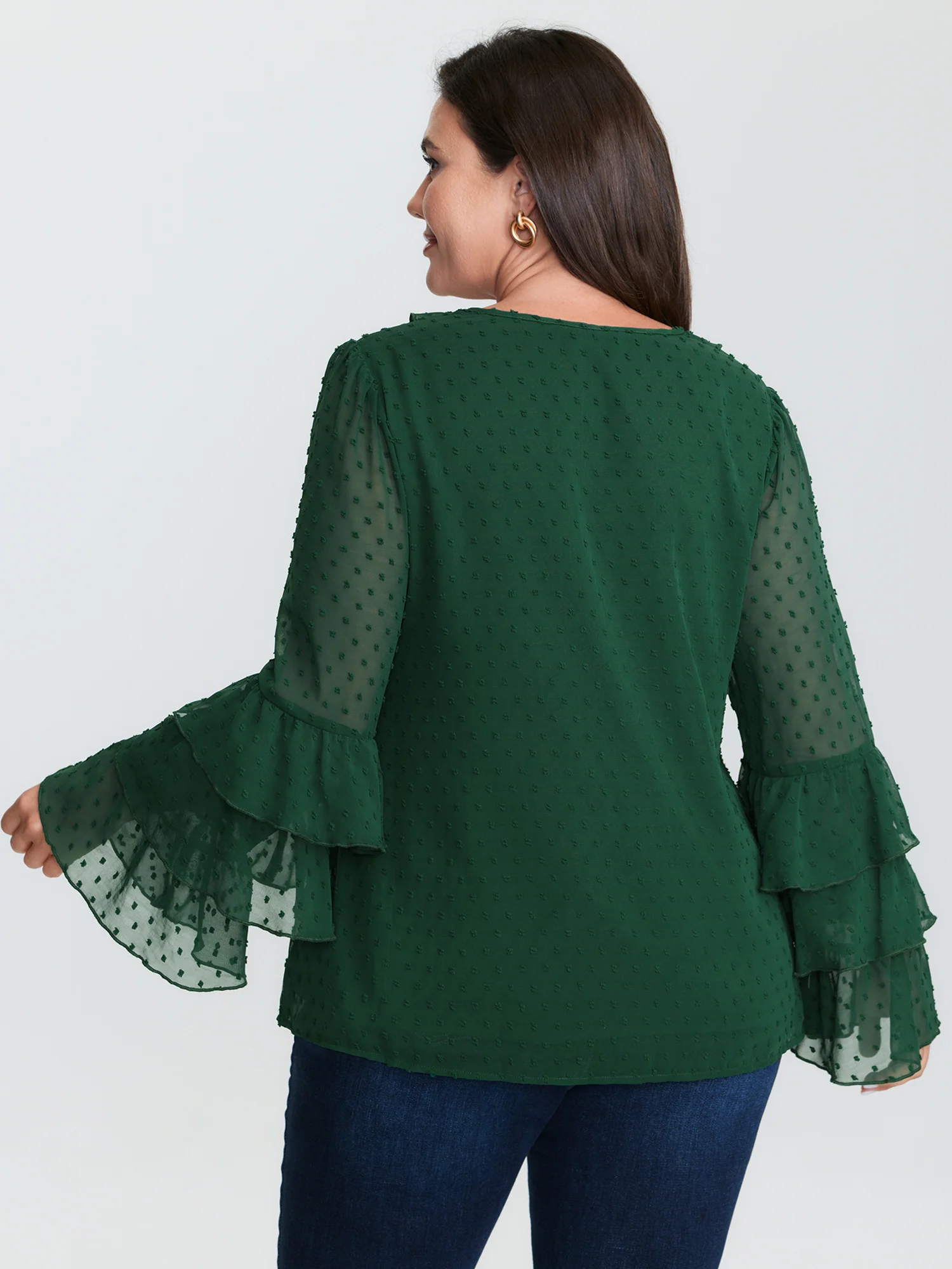Chiffon Jacquard Layered Sleeve Blouse - Image 5