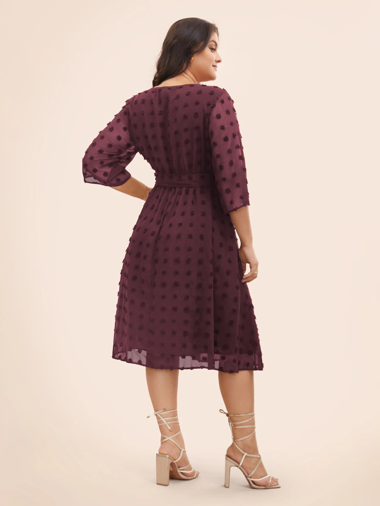 Chiffon Jacquard Patchwork Mesh Keyhole Dress - Image 3