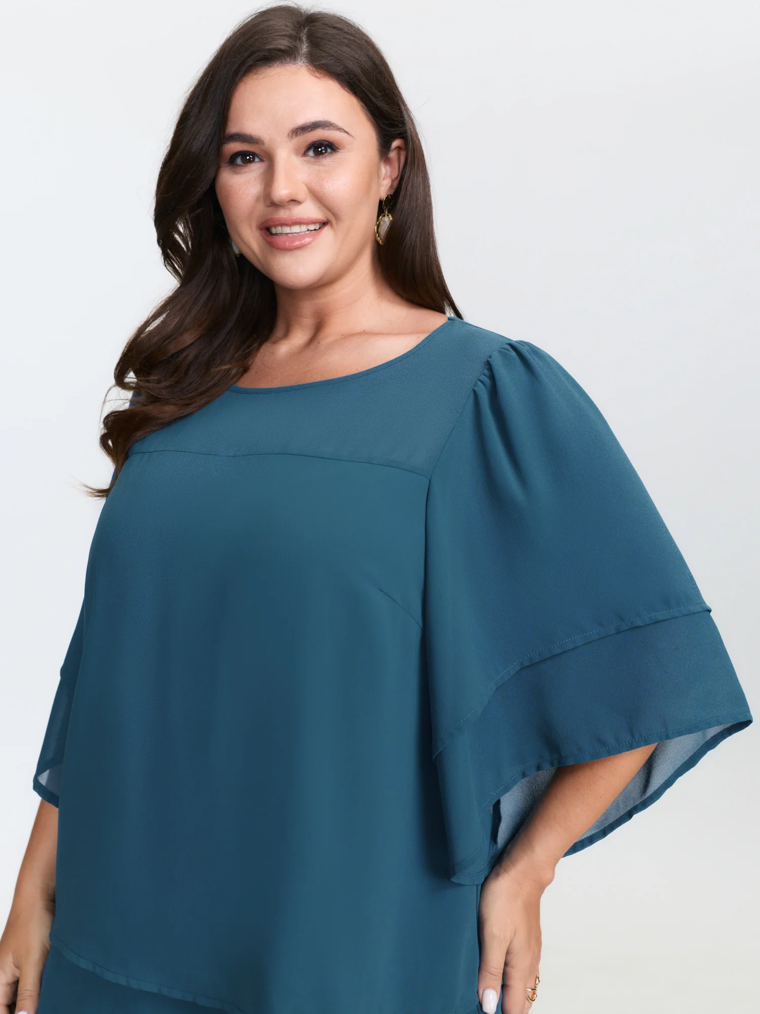 Chiffon Layered Ruffled Sleeve Flowy Blouse - Image 2