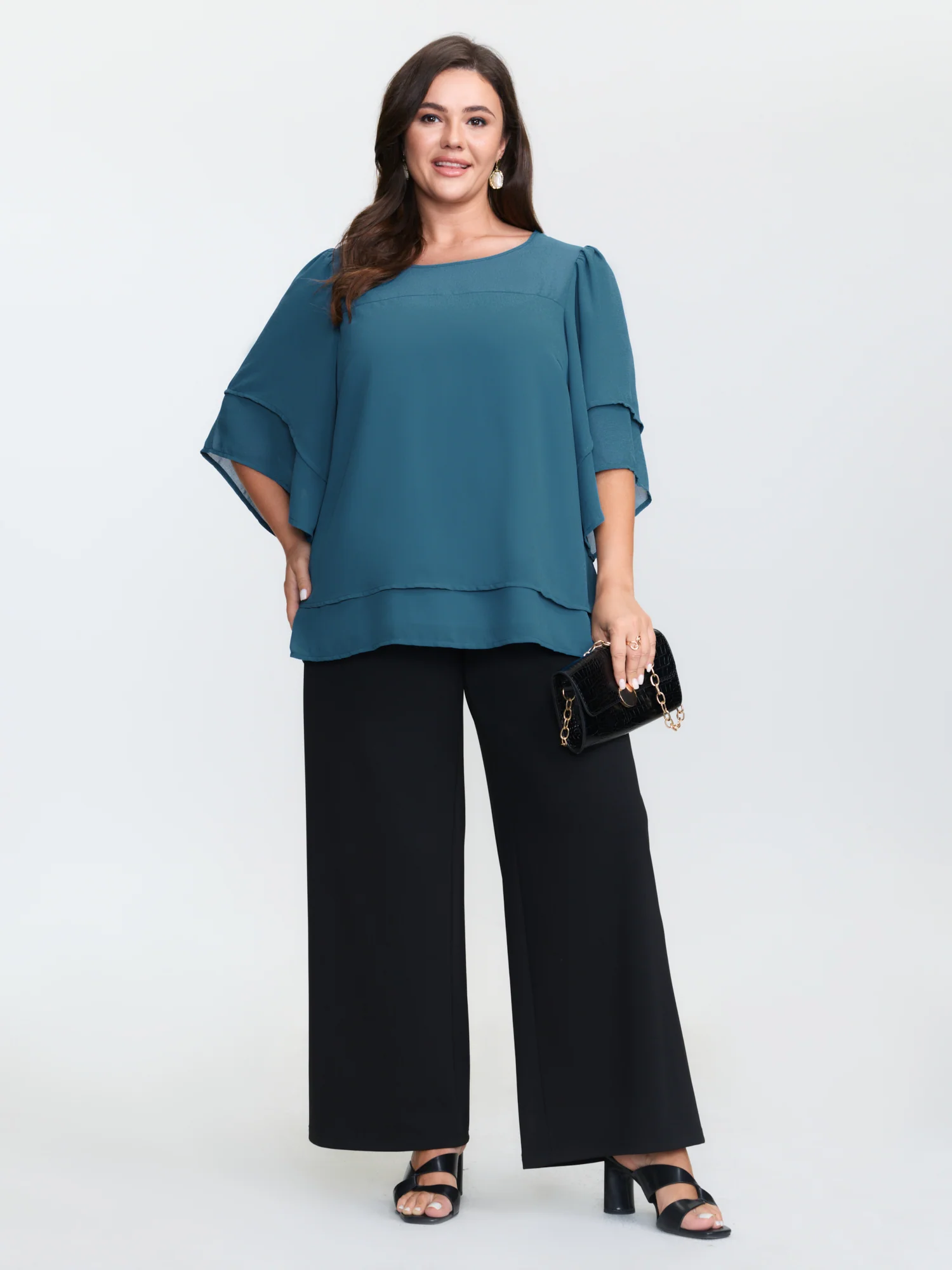Chiffon Layered Ruffled Sleeve Flowy Blouse - Image 3