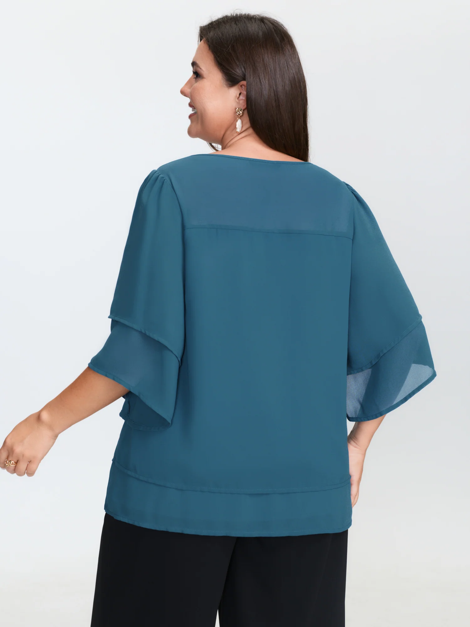 Chiffon Layered Ruffled Sleeve Flowy Blouse - Image 4
