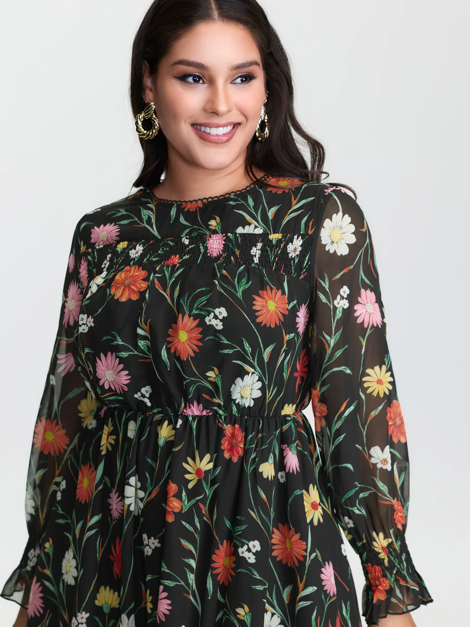 Chiffon Multi-Color Shirred Maxi Dress - Image 3
